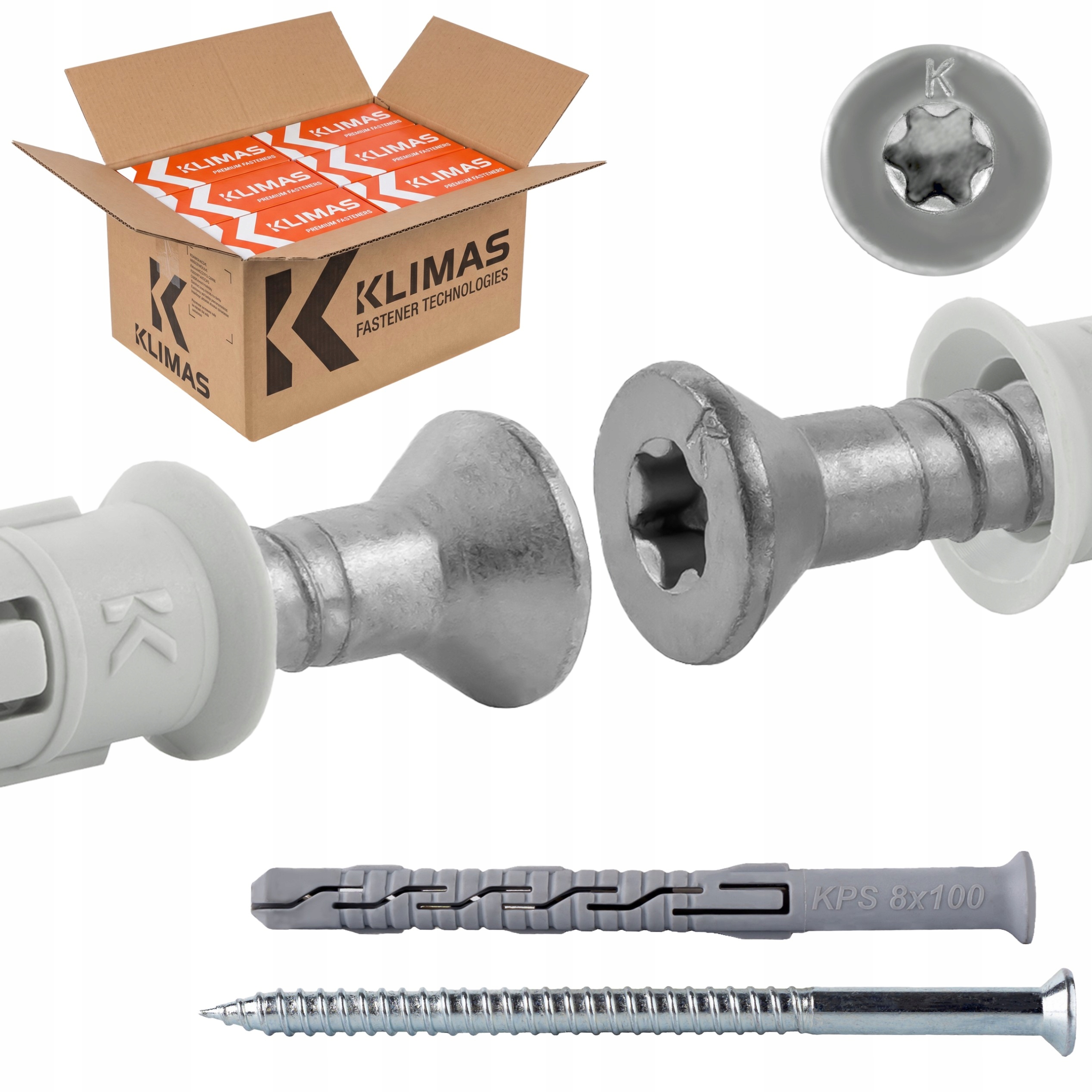 Rámové rozperné kolíky 8x100 mm 400 ks kužeľová hlava Torx Klimas Kps-fast