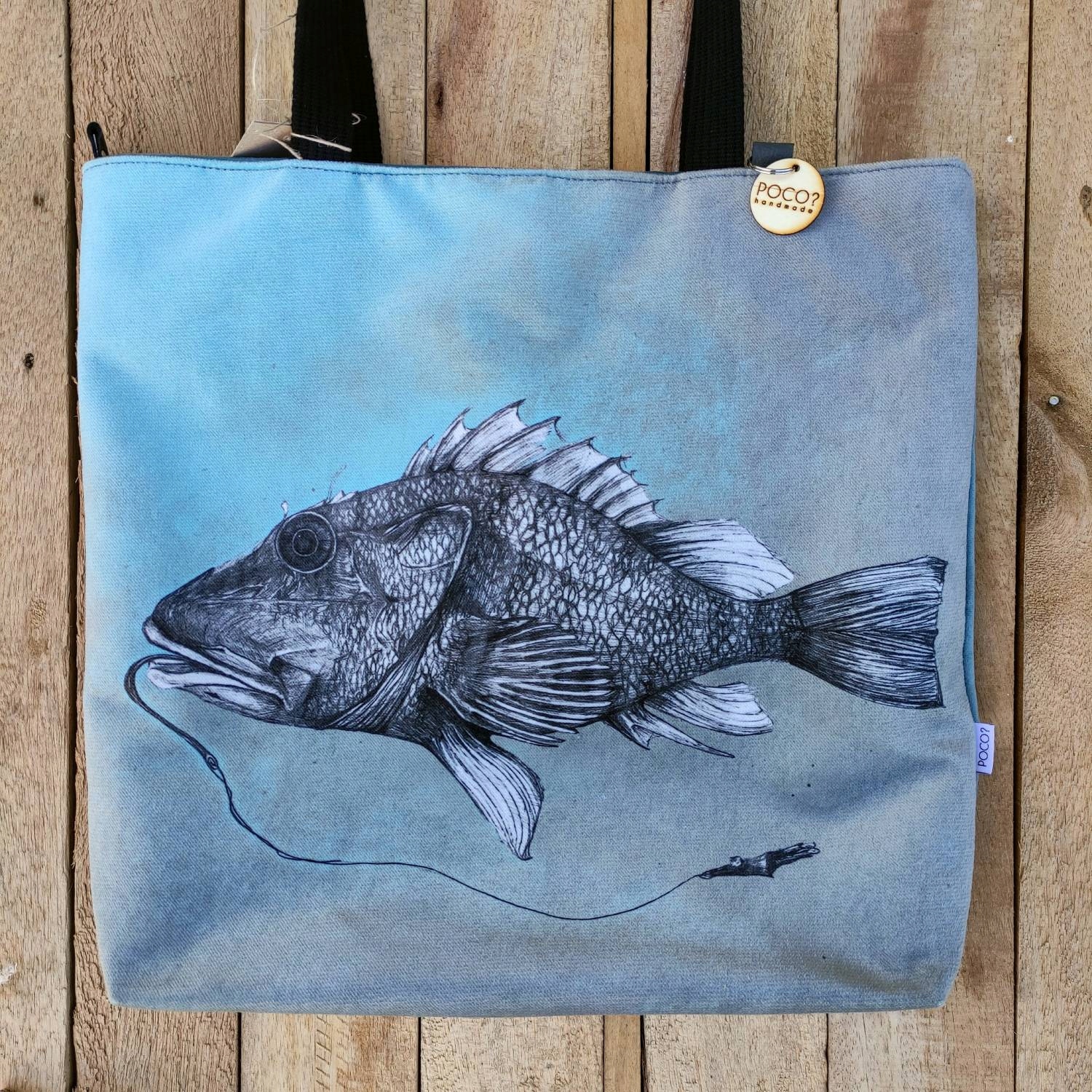 Velurová taška s potiskem Tyrkysová Ryba
