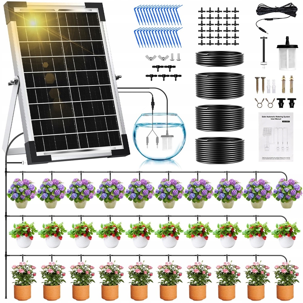 30m Solarny system nawadniania ogrodu Automatyczne kropelkowe rozpylanie