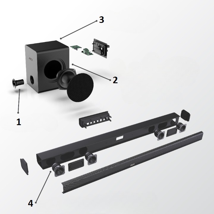 SOUNDBAR 2.1 70W SUBWOOFER GŁOŚNIK BLUETOOTH + PILOT AKAI ASB-6WSW System dźwięku 2.1