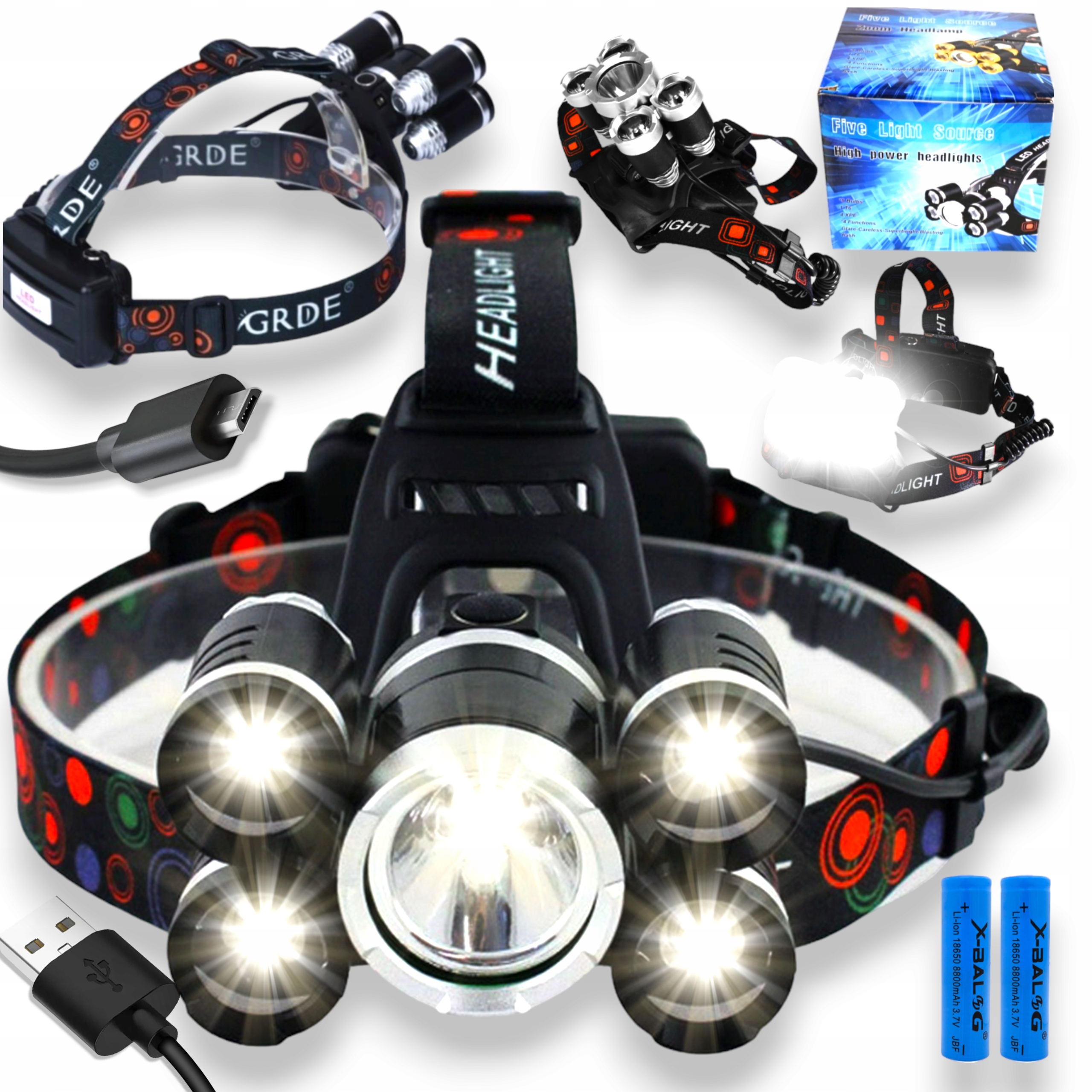 LATARKA CZOŁOWA BARDZO MOCNA LED REFLEKTOR NA GŁOWĘ CZOŁO CZOŁÓWKA COB USB