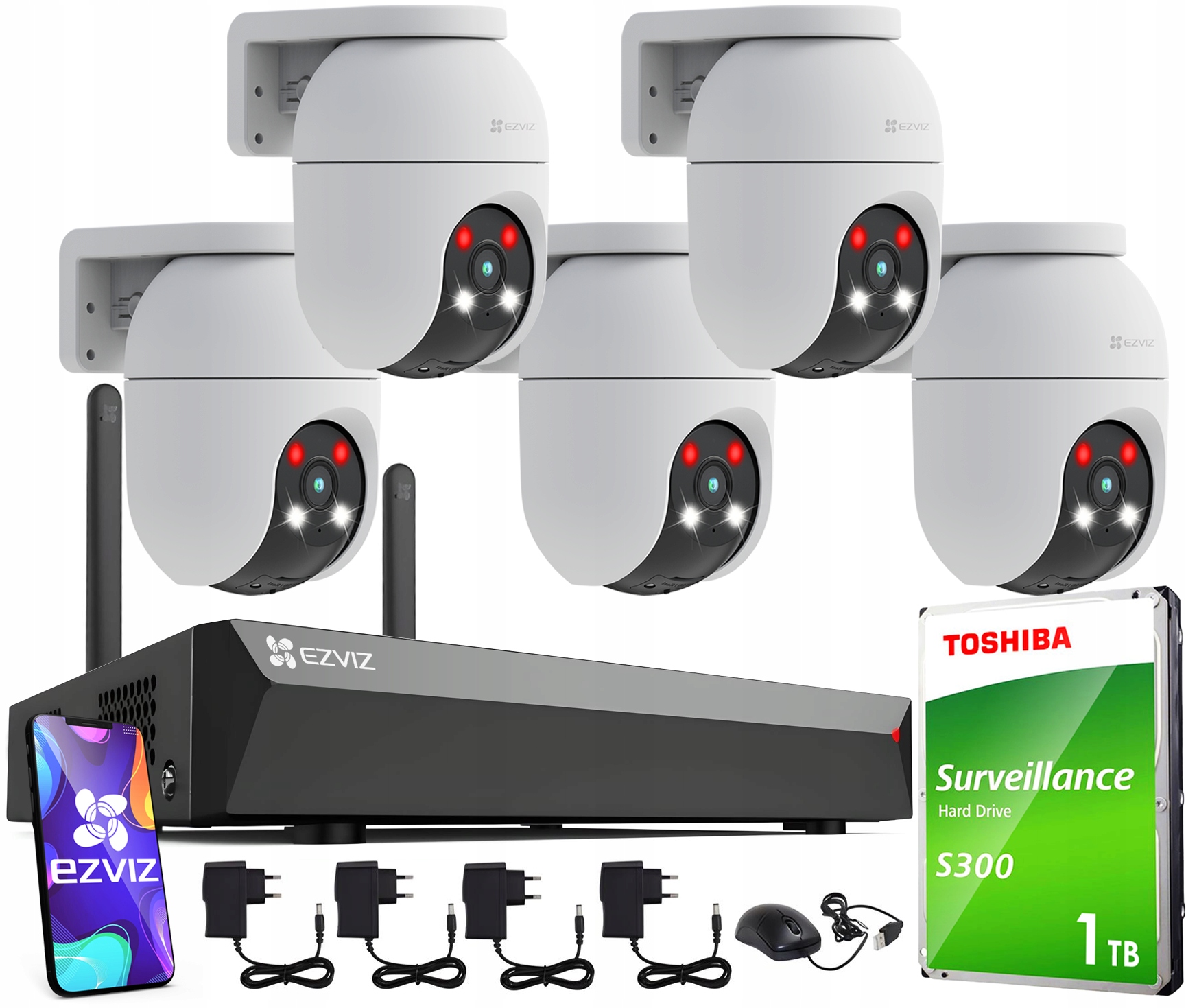 WiFi monitorovací sada Ezviz 5x C8C 3K 5MP Detekční záznamník 8 kanálů