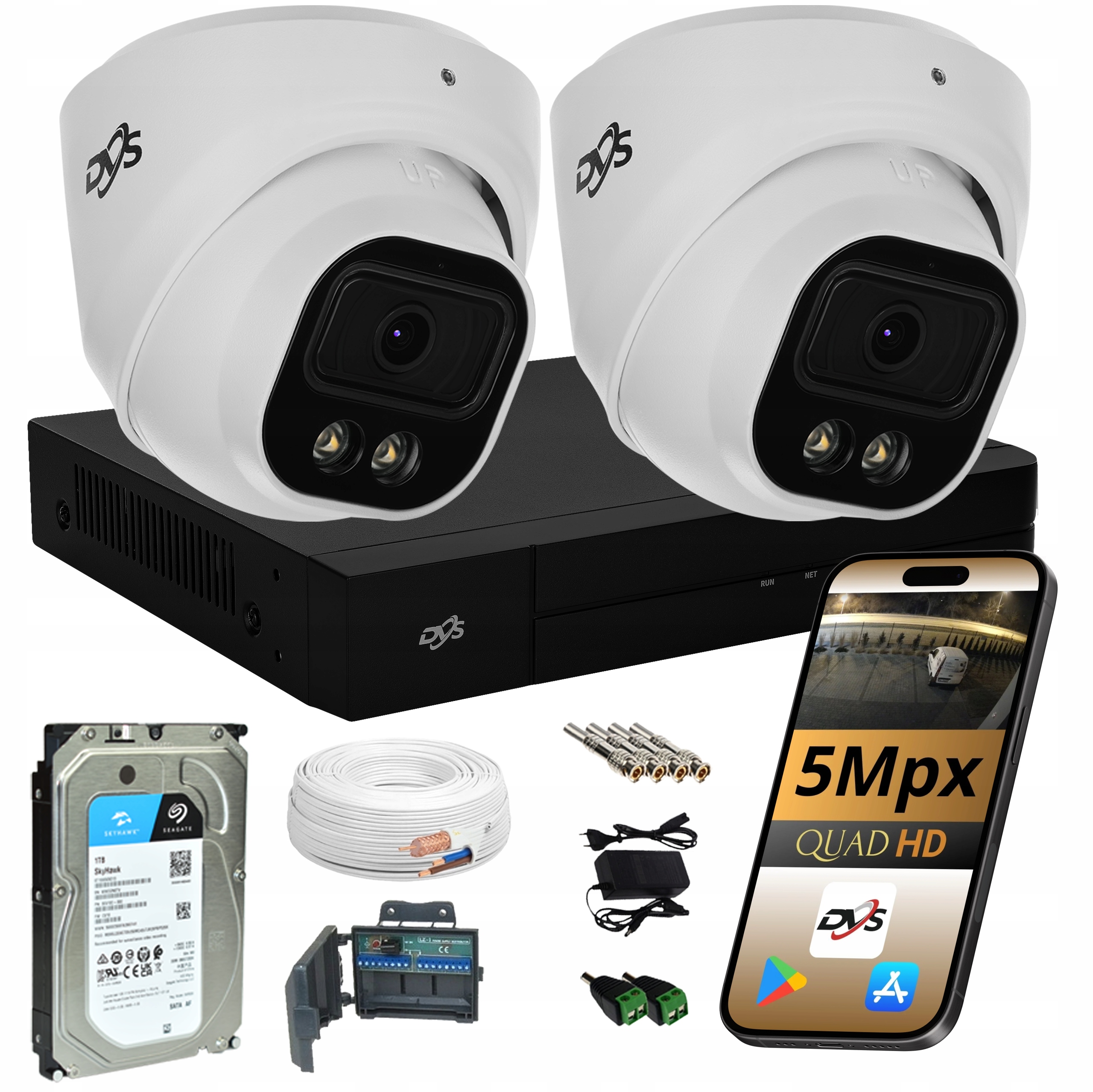 Sada 2 analógových 5mpx kamier na monitorovanie s diskom 1TB Dual Dvs