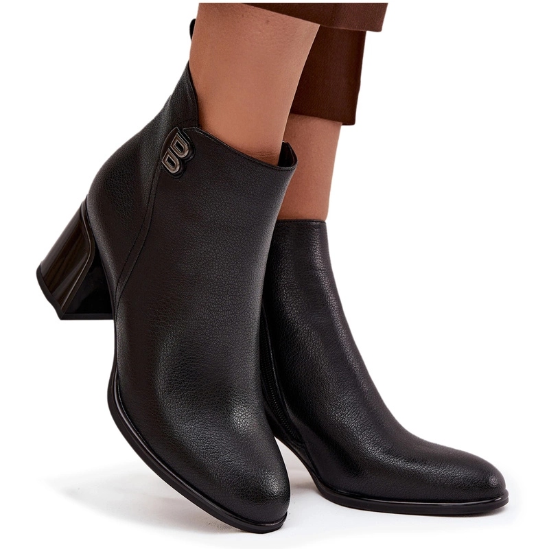 Dámské Kotníkové Boty Přírodní Kůže Podpatek Sloupek Zip Zateplená Ozdoba Černá 37