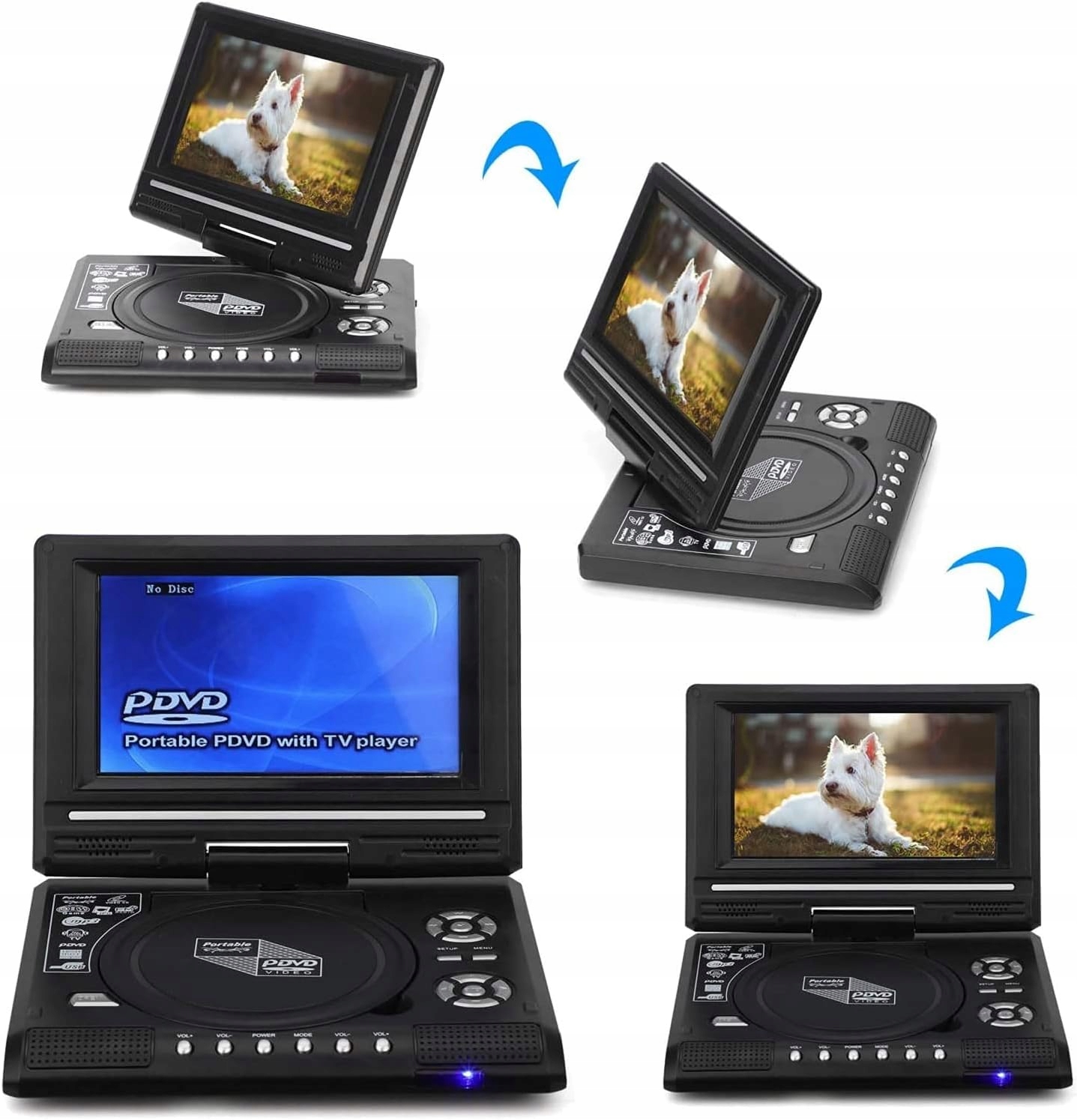 ODTWARZACZ DVD PRZENOŚNY 270° 16:9 USB 7.8CALA EU Przekątna ekranu 7.8