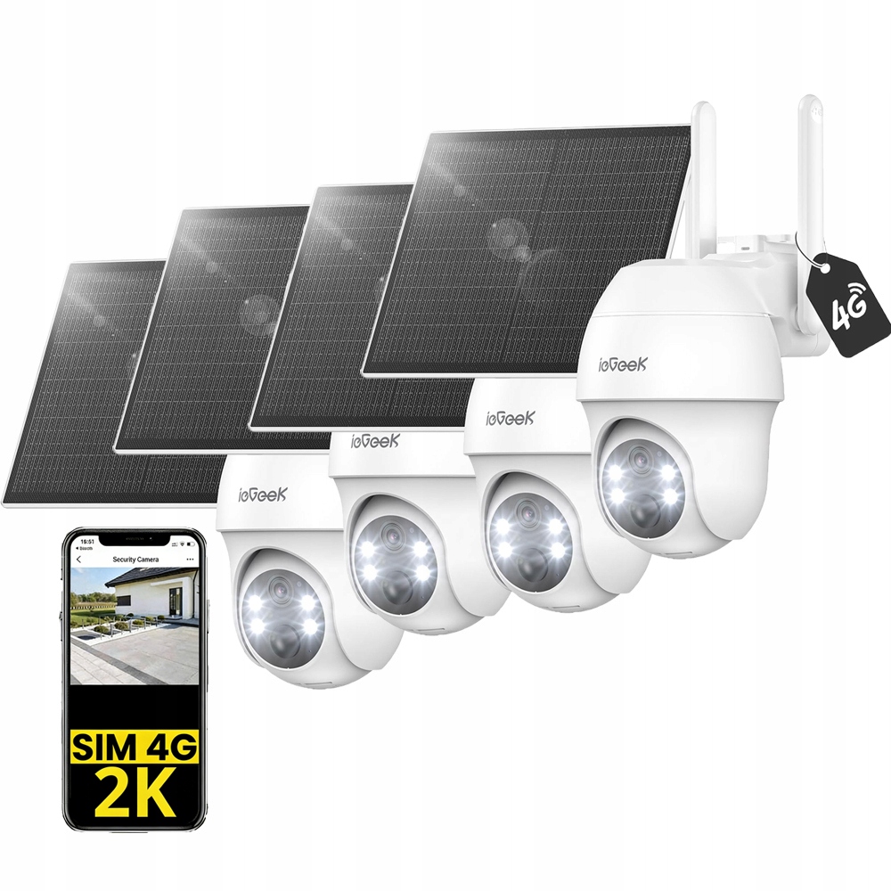 4 kusy Venkovní kamera 3MPX 4G Lte Otočná 4x digitální zoom s Sim kartou