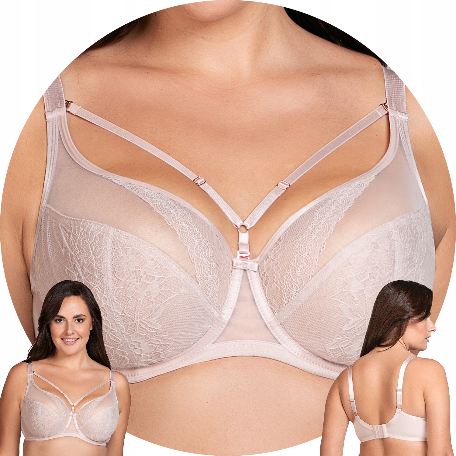 Vivisence 1082 beżowy koronka tiul Biustonosz Miękki soft 90G