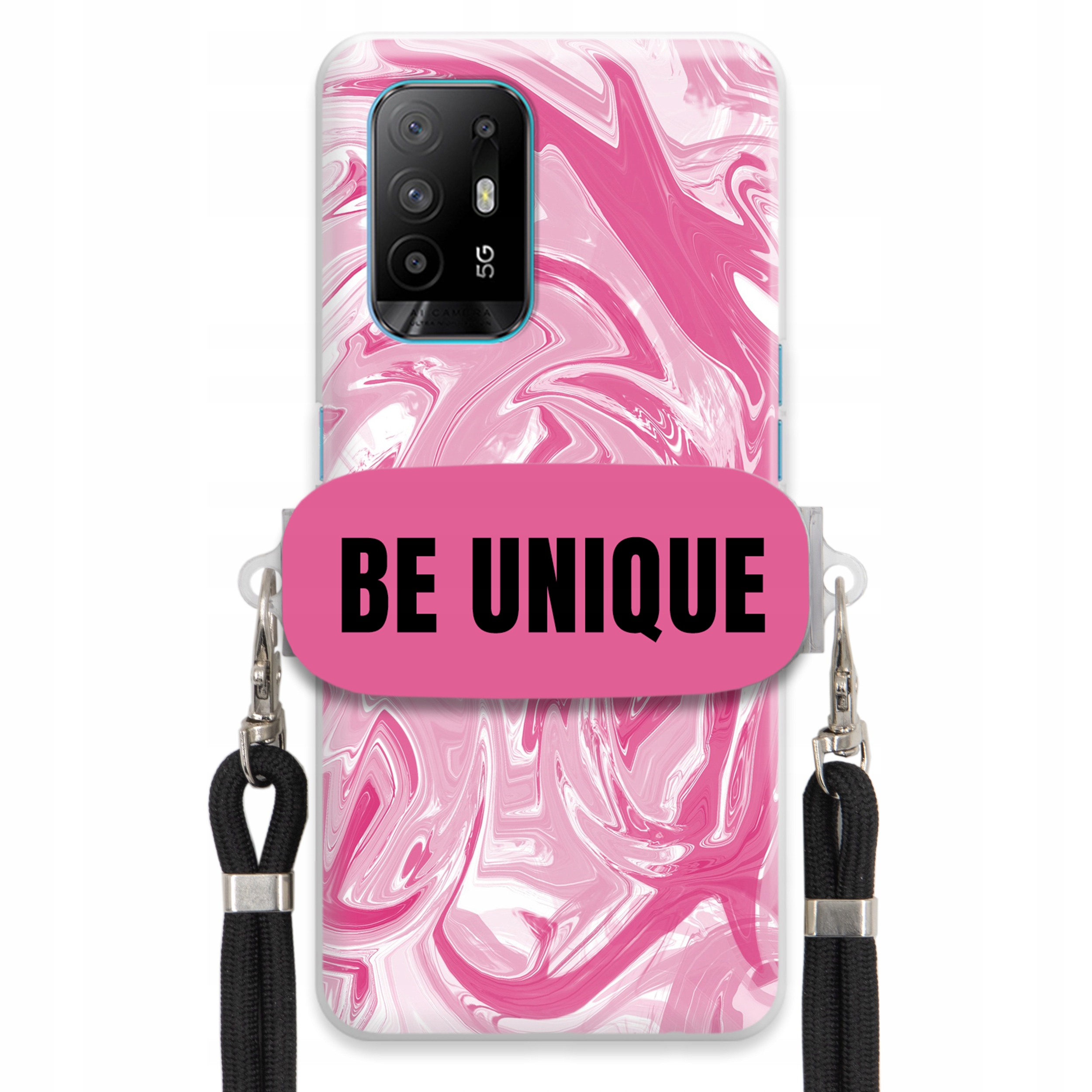 Puzdro pre Oppo F19 Pro Plus 5G Case držiak na šnúrku Čierna ružová Mramor Unique