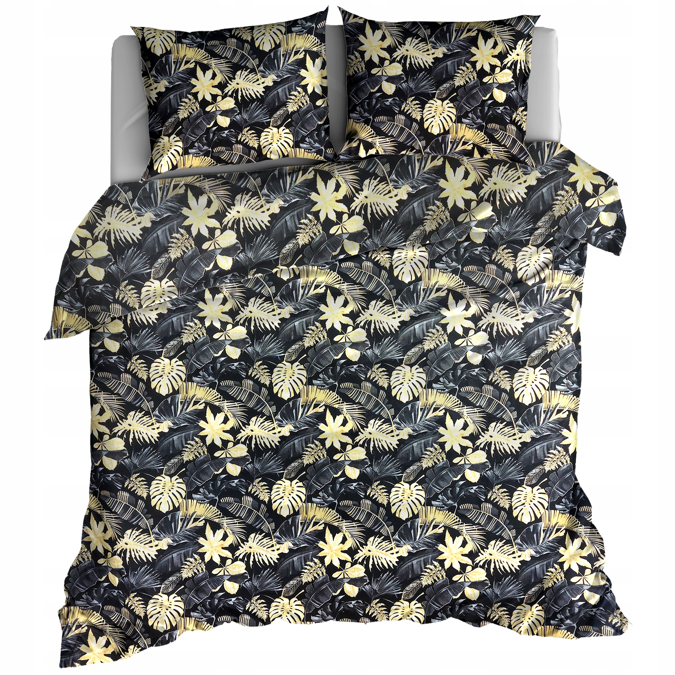

Pościel 150x200 Bawełna 100% Liście Glamour Czarne