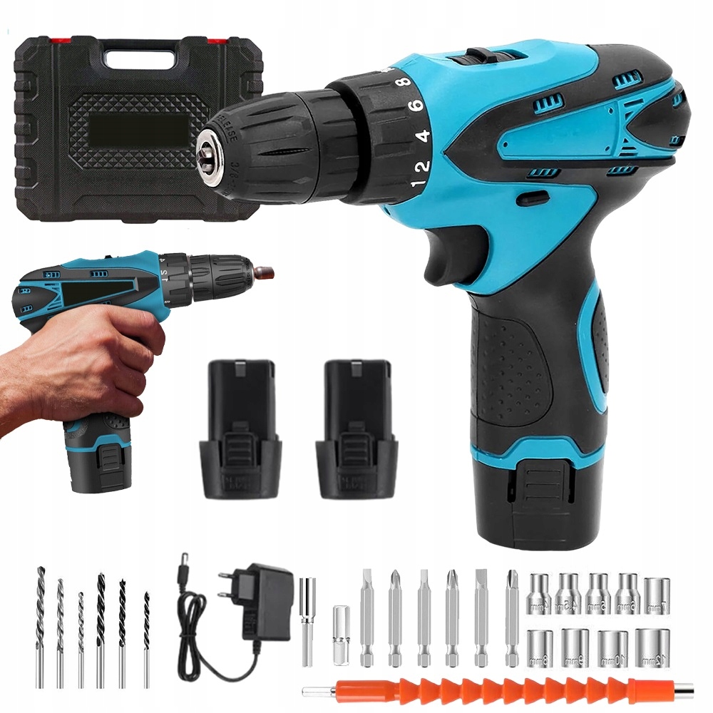 Příklepová Aku Vrtačka 12V Kufr 2XAKU Vrtáky Bity