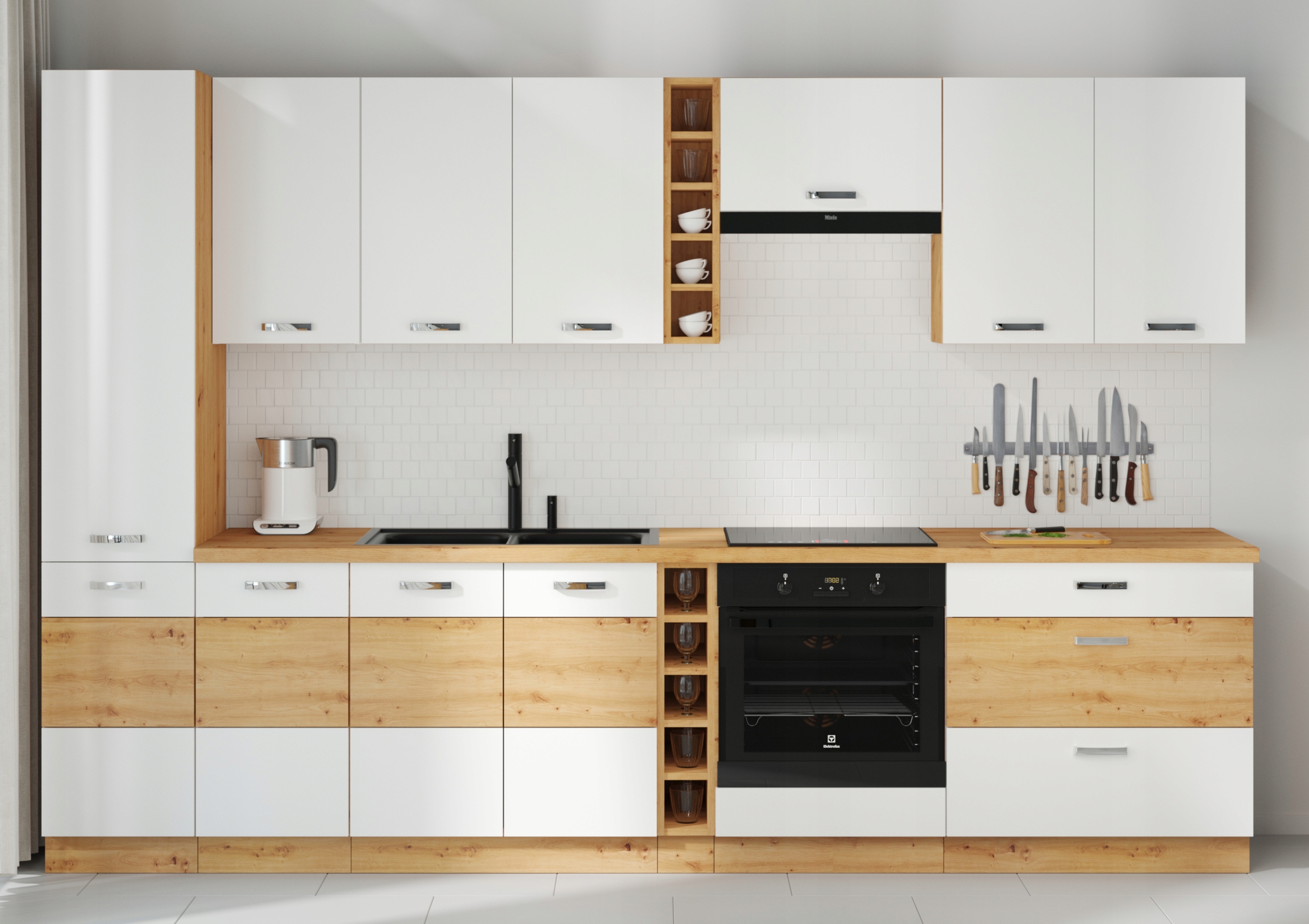 Szafka kuchenna słupek ARTISAN 60 DPS-210 3S 1F BIAŁY POŁYSK / DĄB ARTISAN Szerokość mebla 60 cm