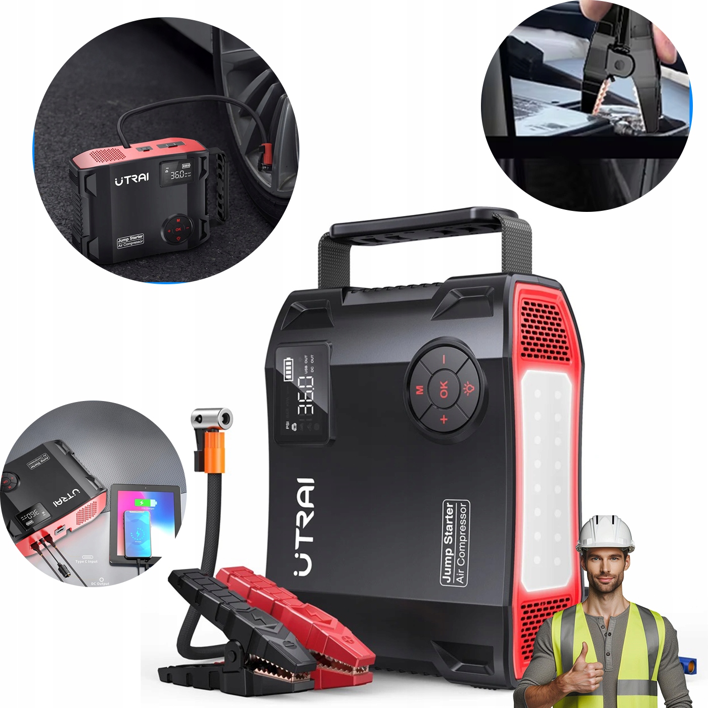 Kompresor Vzduchu 150PSI S Powerbank 24000 mAh A Boosterom 2000A 4v1