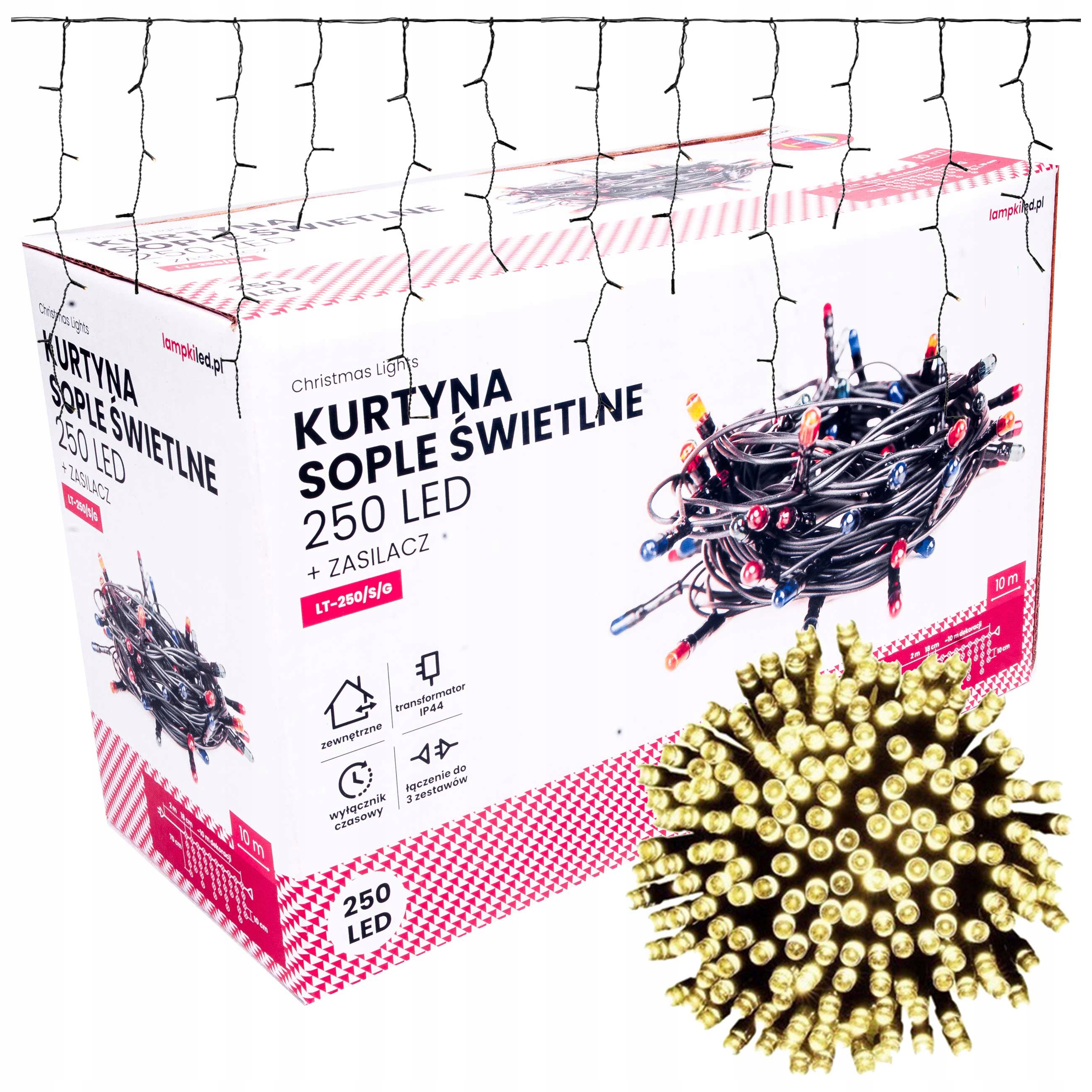 SOPLE ZEWNĘTRZNE 10m 250 LED GĘSTE LAMPKI ŚWIĄTECZNE | CIEPŁE BIAŁE STAŁE