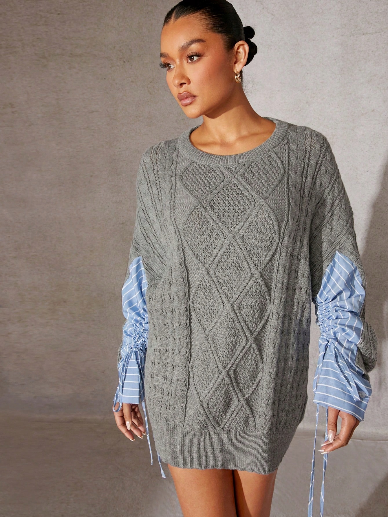 Dlouhý Oversize Svetr S Košilovými Rukávy, Šedý Shein, Velikost 38