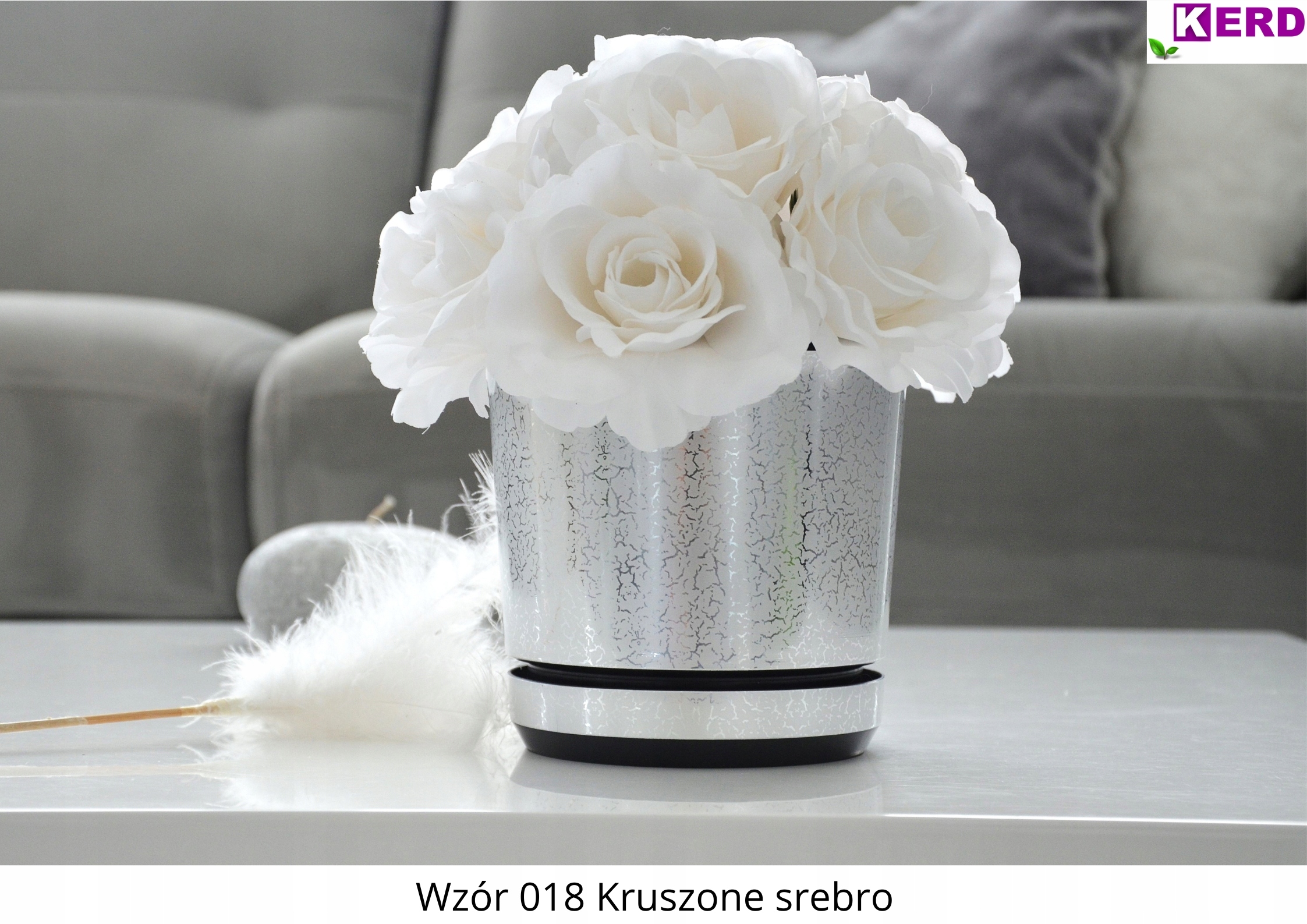 12 Doniczka z podstawką KRUSZONE SREBRO subtelny połysk storczyk orchidea Głębokość produktu 11 cm