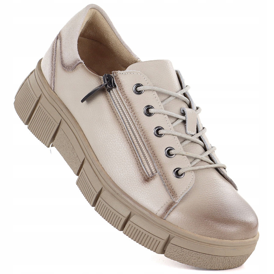 Dámské kožené polobotky na platformě Cambell 26-19305 40, béžové