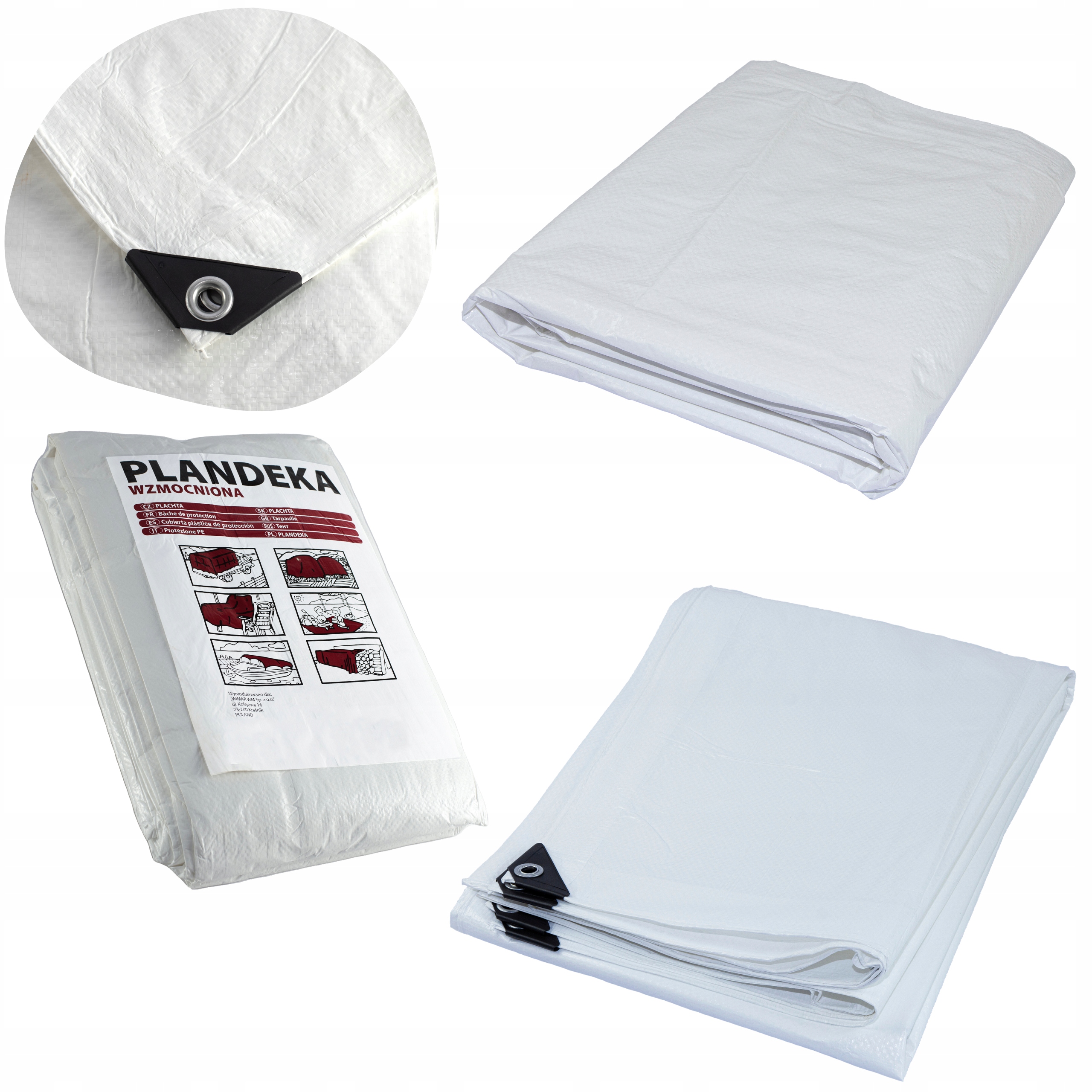 PLANDEKA BIAŁA 4x8m WZMOCNIONA WODOODPORNA UV+ OKRYCIE Szerokość 4 m