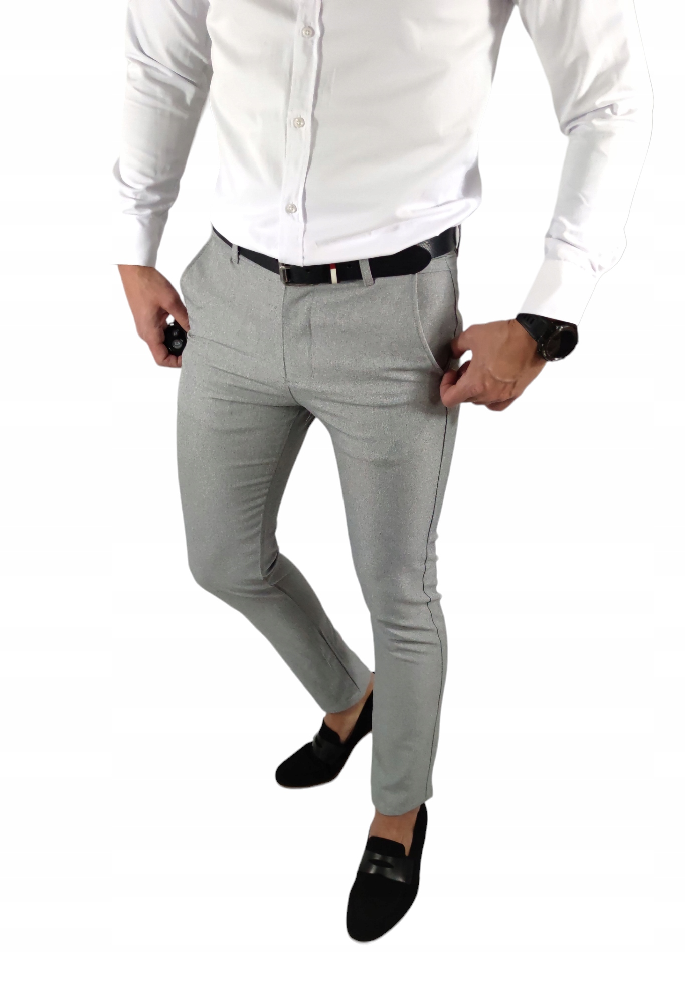 Dámské slim chino kalhoty hladké šedé popelavé DJ05 W40
