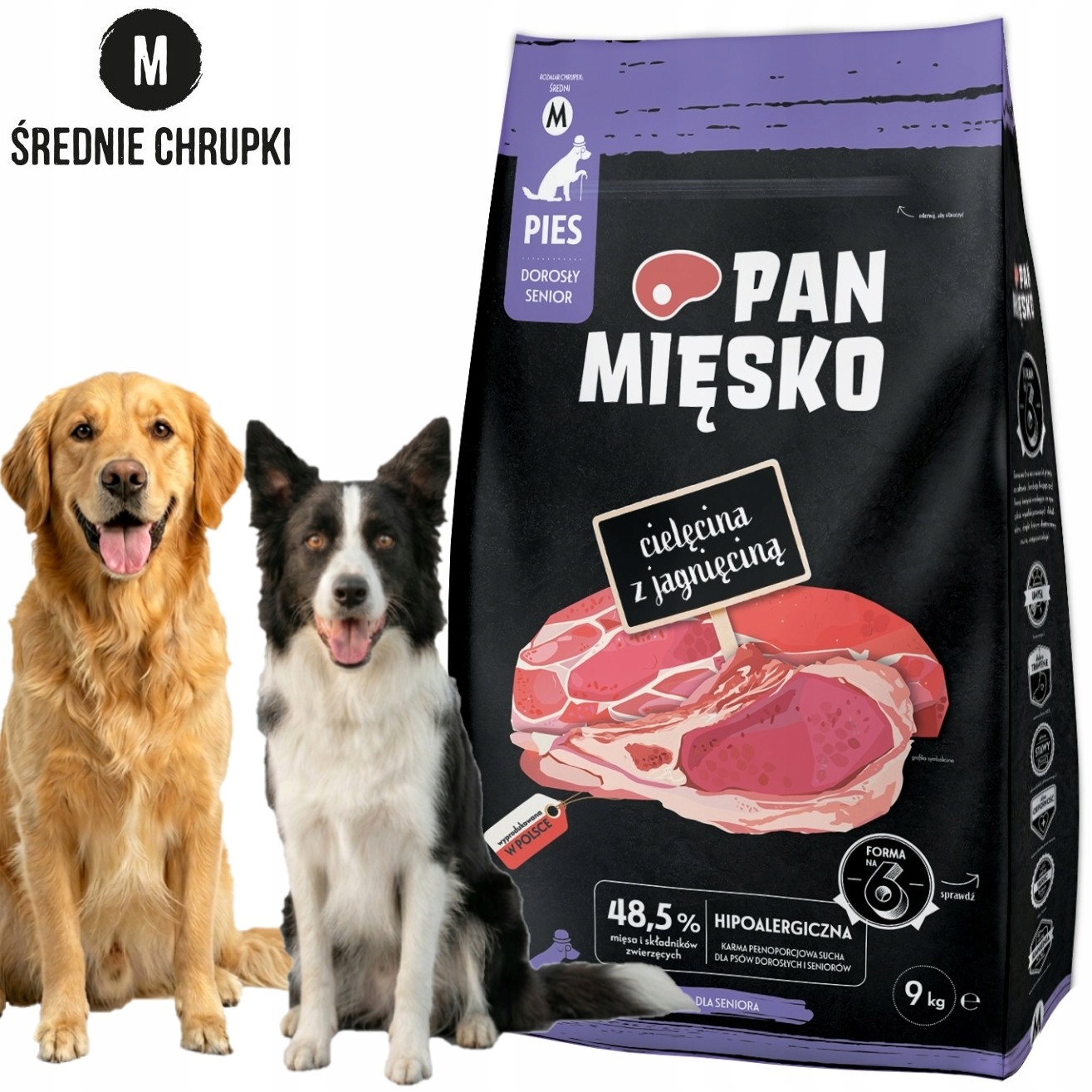 Pan Mięsko Karma Sucha dla Psów Senior Cielęcina z Jagnięciną M 9kg