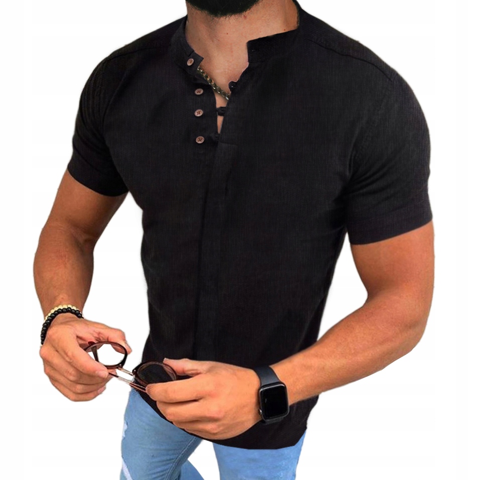 Pánská košile Stojka Casual Lněná Len Bavlněná Regular Prodyšná