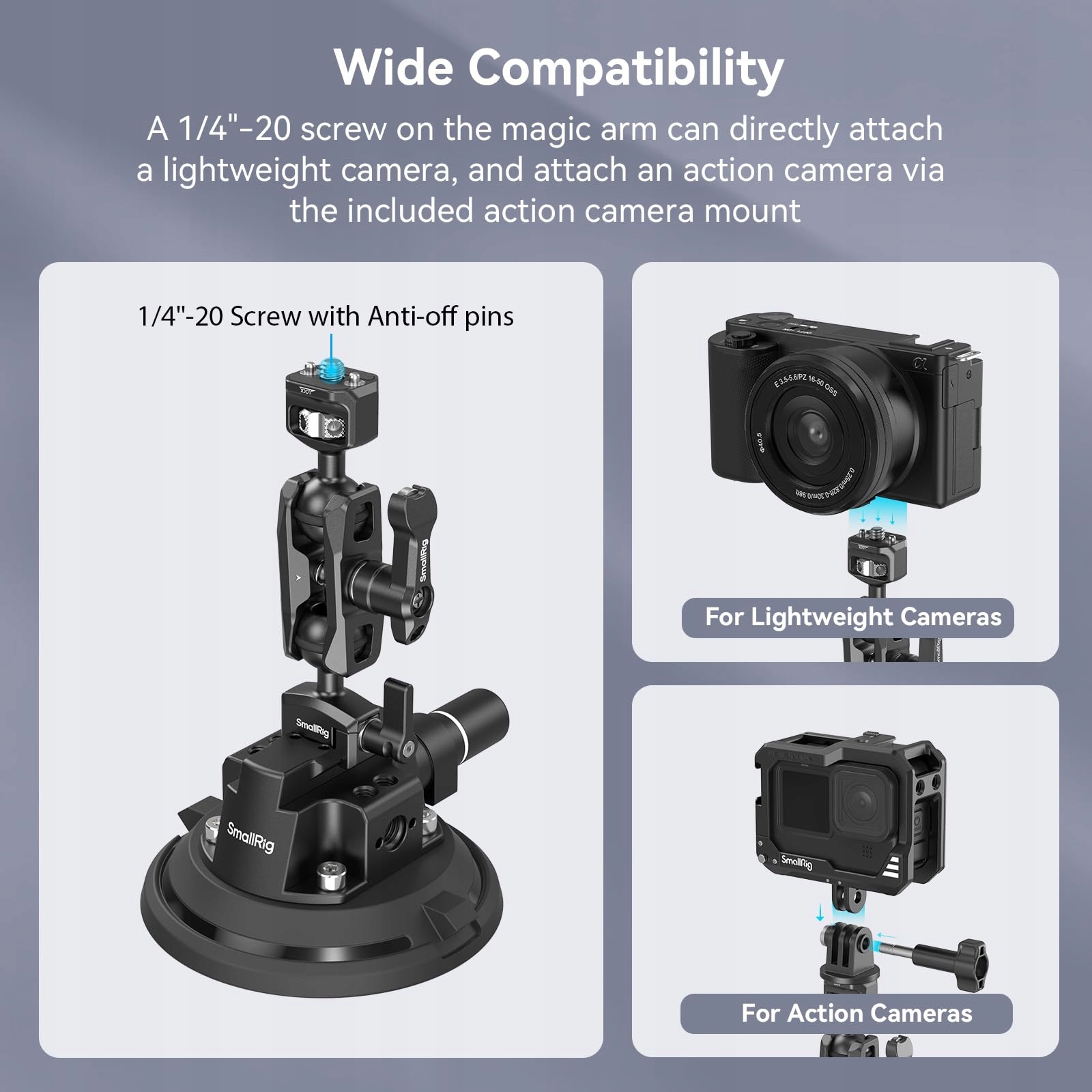 SMALLRIG 4236C Uchwyt Samochodowy Z Przyssawką Do Kamery Telefonu 3kg — miniatura 3