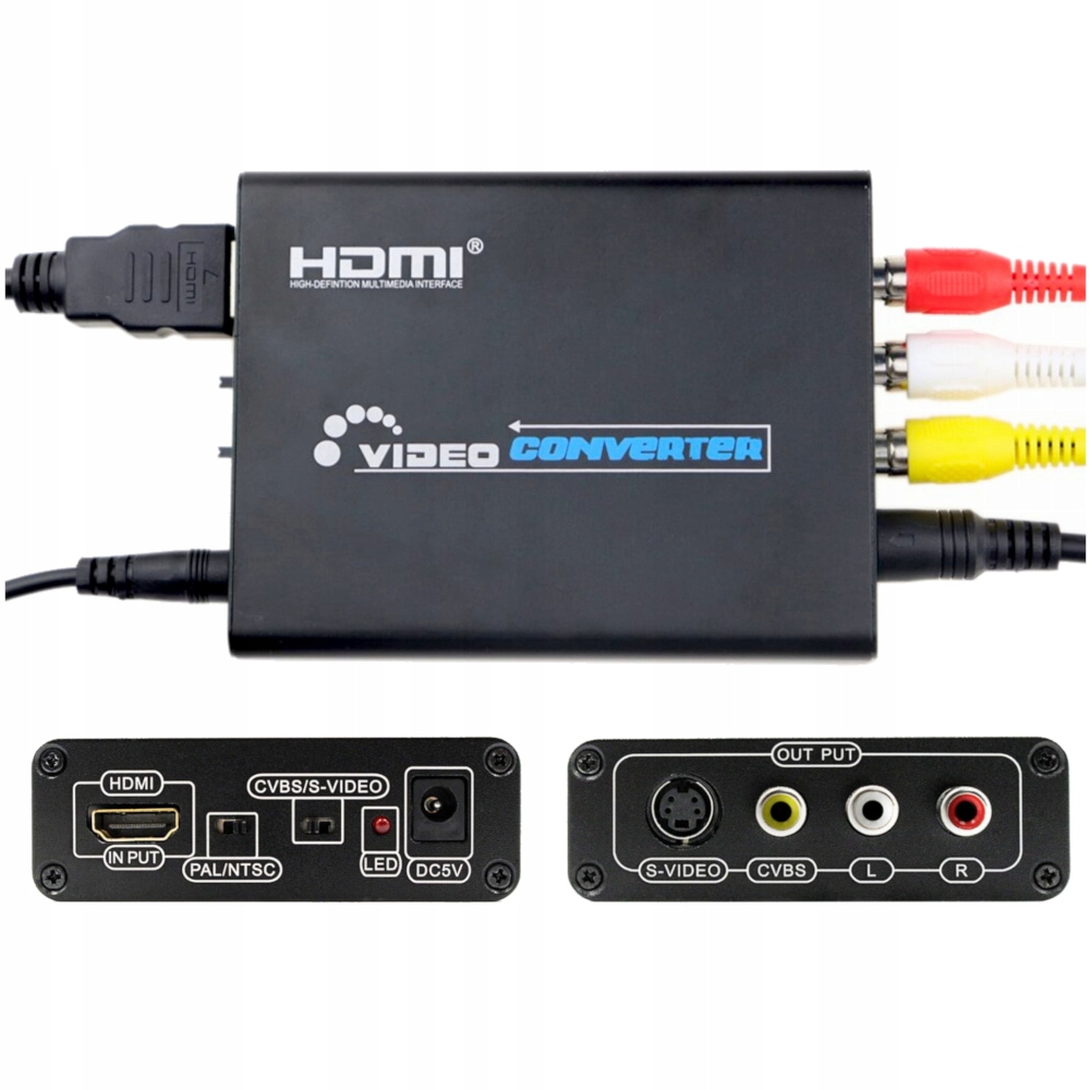 Konwerter z HDMI PAL/NTSC na do S-VIDEO RCA AV 3x CHINCH SVHS Przejściówka