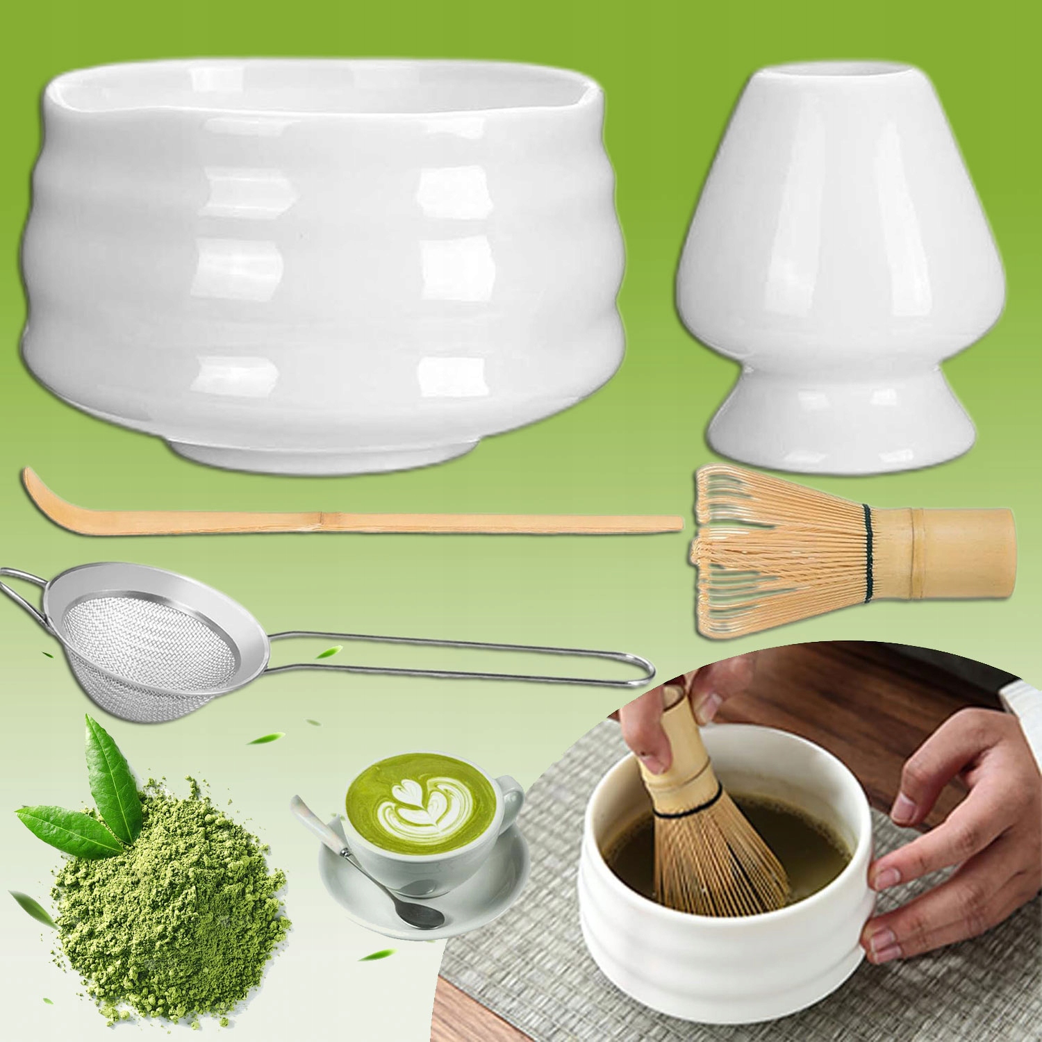 Levně Bambusový Dárková Sada Na Čaj Matchy Chashaku Třepačka Lžička 5v1