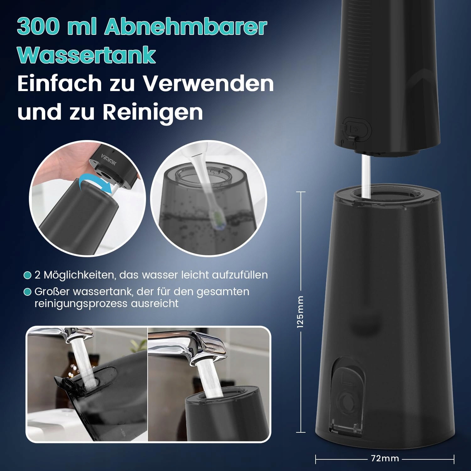 VIMMK Bezprzewodowy Irygator Do Zębów 5 Trybów 8 Dysz IPX7 300ML USB-C — miniatura 5