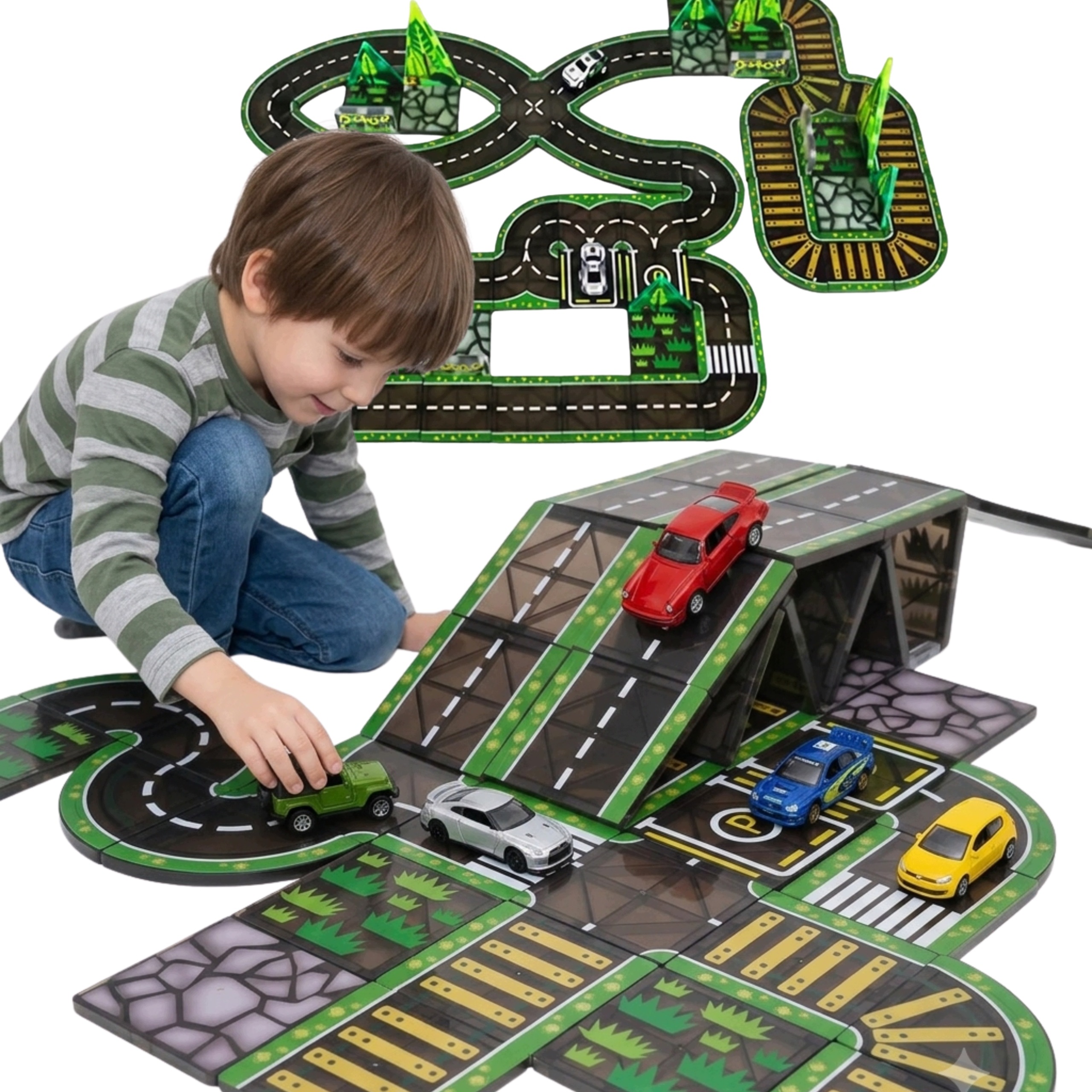 Klocki Magnetyczne Droga Puzzle Drogowe 76 Elementów Klocki Konstrukcyjne