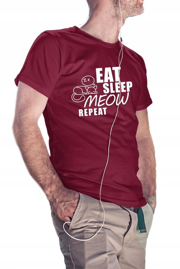 

Koszulka męska Eat Sleep Meow Repeat, burgund XL