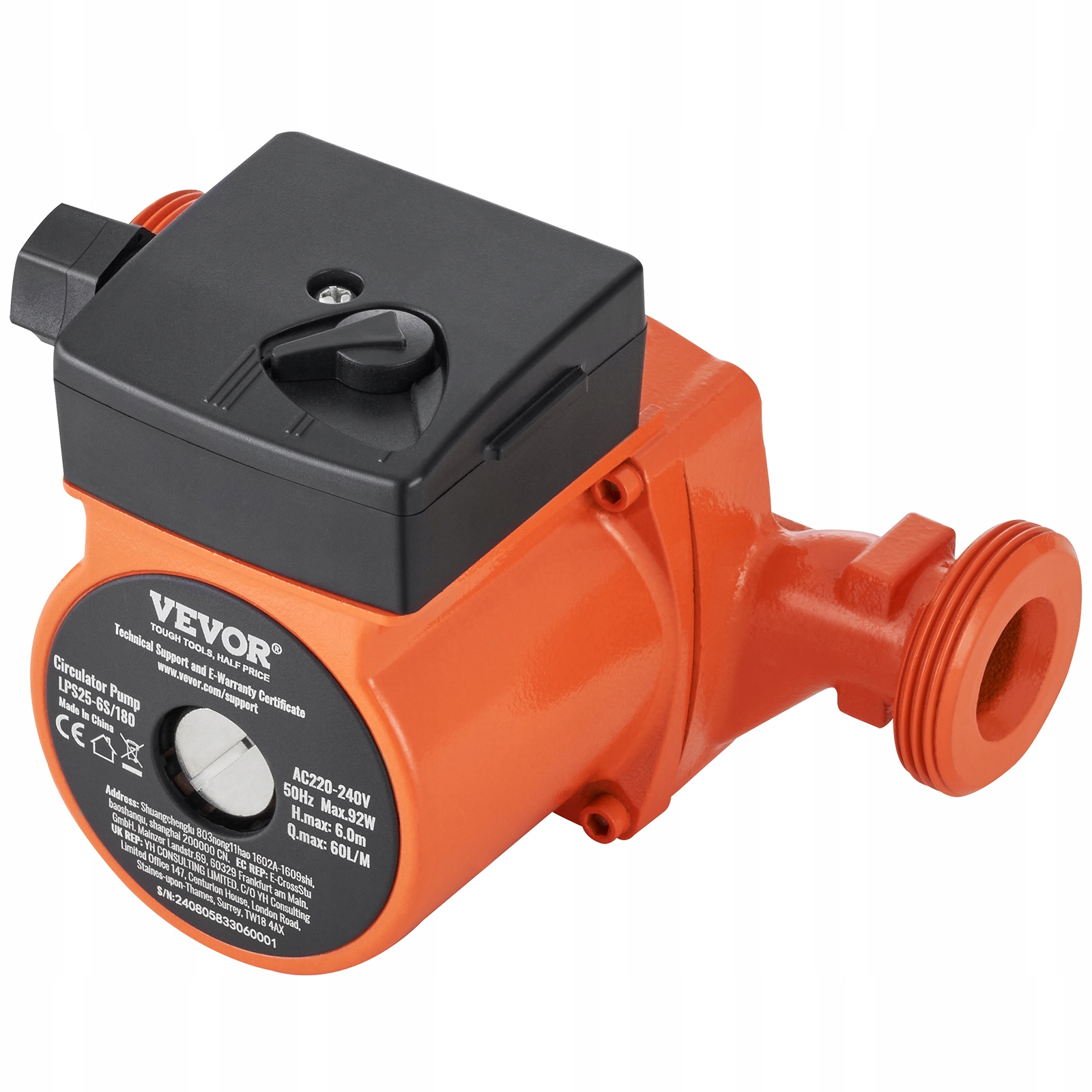 Vevor Liatinová Obehová Pumpa 6 M 60 L Min 220 V 92 W 3-STUPŇOVÁ Regulácia
