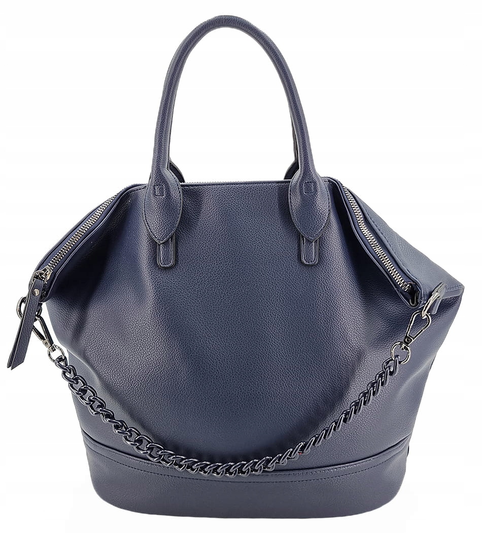 Tmavě modrá dámská shopper kabelka s ozdobným řetízkem