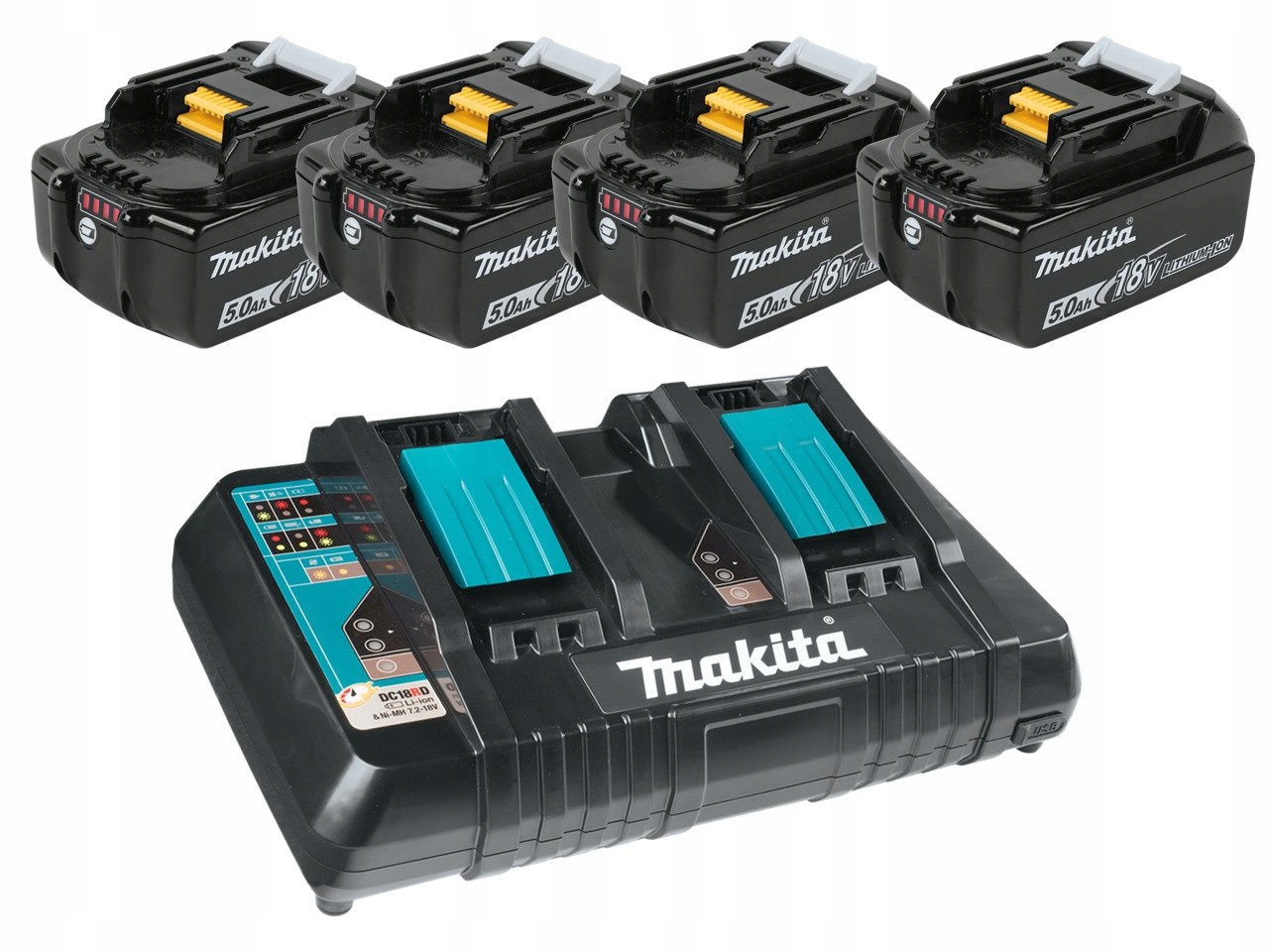 Makita Zestaw zasilający 18V 4x akumulator BL1850 5,0Ah ładowarka DC18RD
