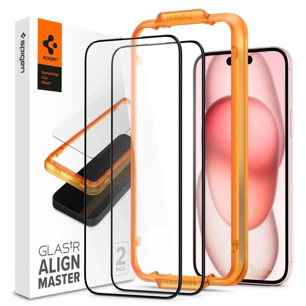Szkło Hartowane Spigen Alm Glass Fc Na Iphone 15 Plus Czarne 2 Szt.