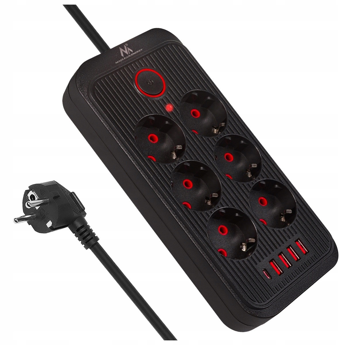 Listwa zasilająca MCE389 B 6 gniazd 4xUSB-A, 1xUSB-C 110-240V Ac 50/60Hz,,