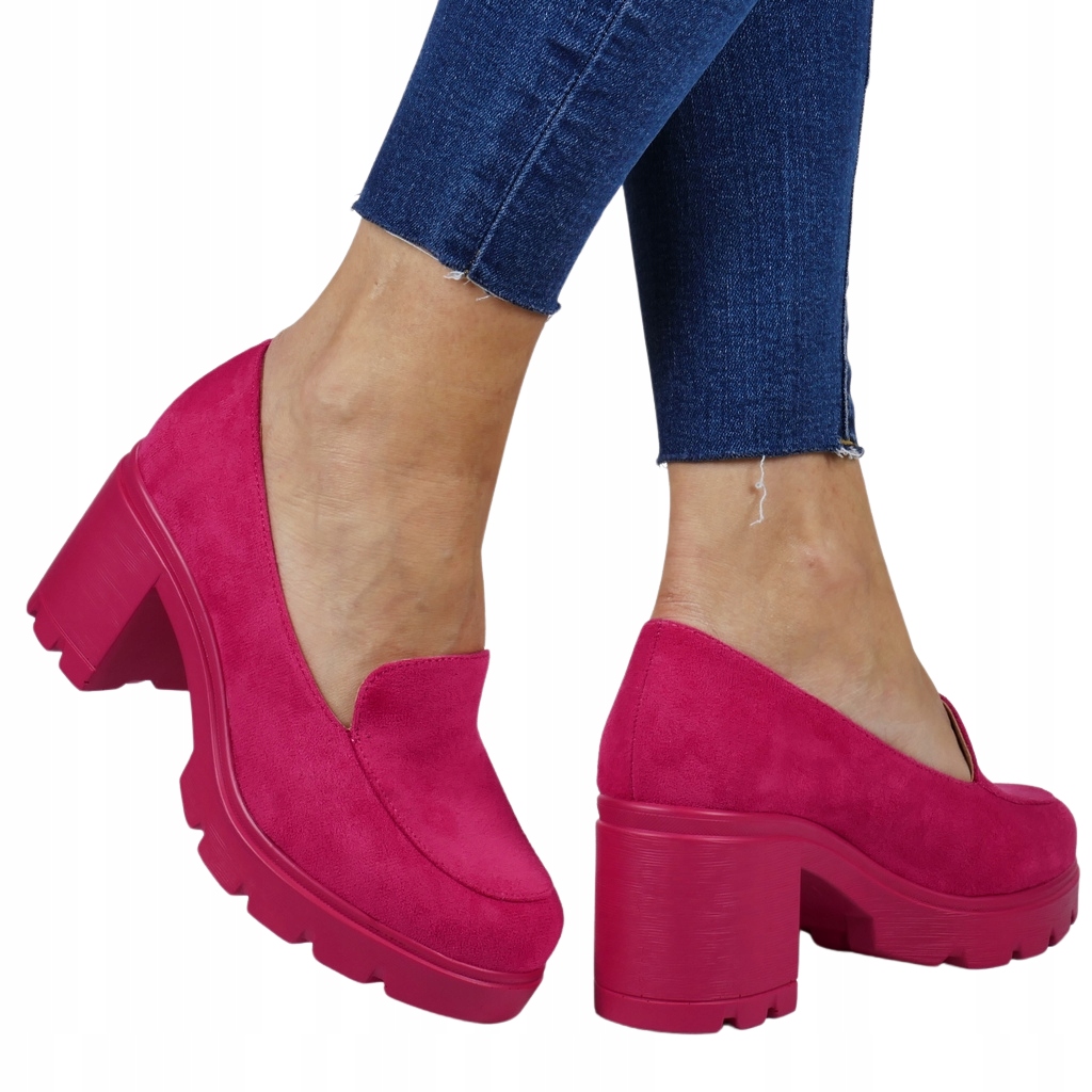 Dámské Polobotky Mokasíny Na Podpatku, Pohodlné A Lehké, Fuchsiově Růžové Semišové Boty