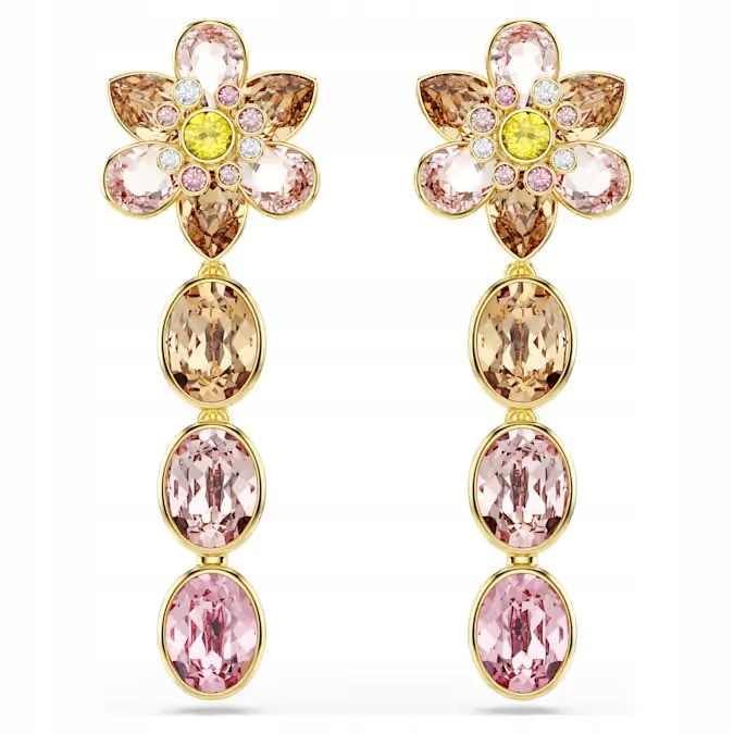 Náušnice Swarovski Idylka Závěsné Květiny Ocel pozlacená Křišťál barevný