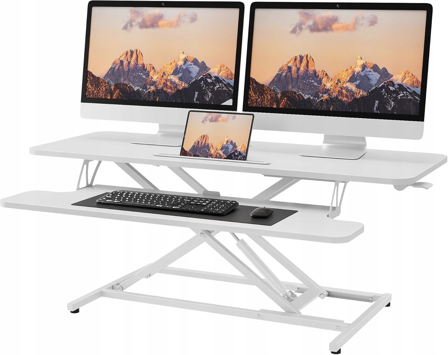 Ergomaker konvertor na stojaci stôl 107 x 40 cm, nastaviteľný, biely, dva monitory