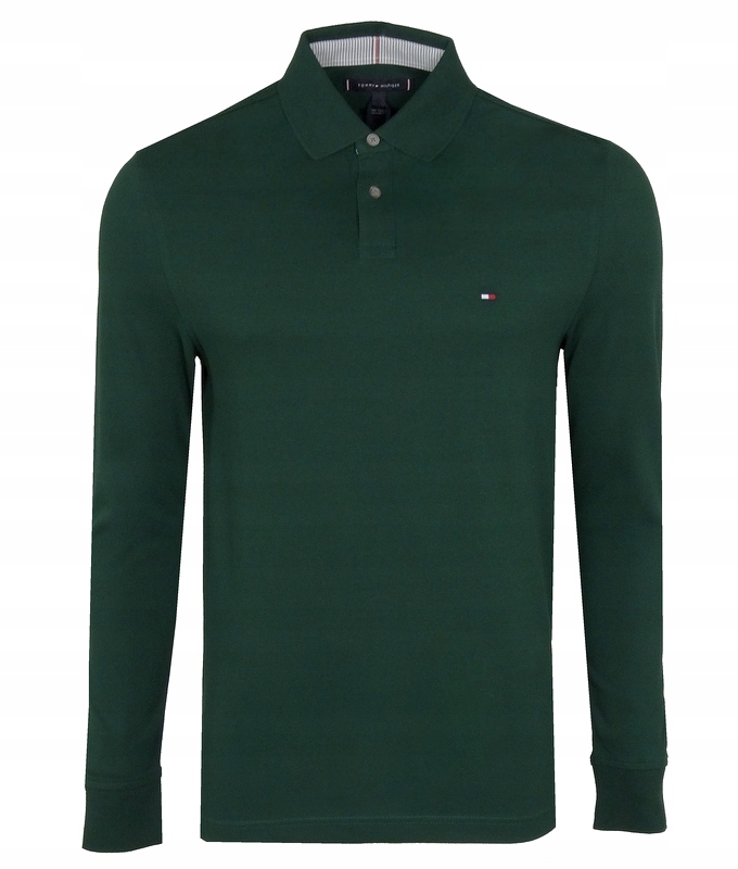 Tommy Hilfiger pánské polo tričko s dlouhým rukávem, lahvově zelená barva, Xs