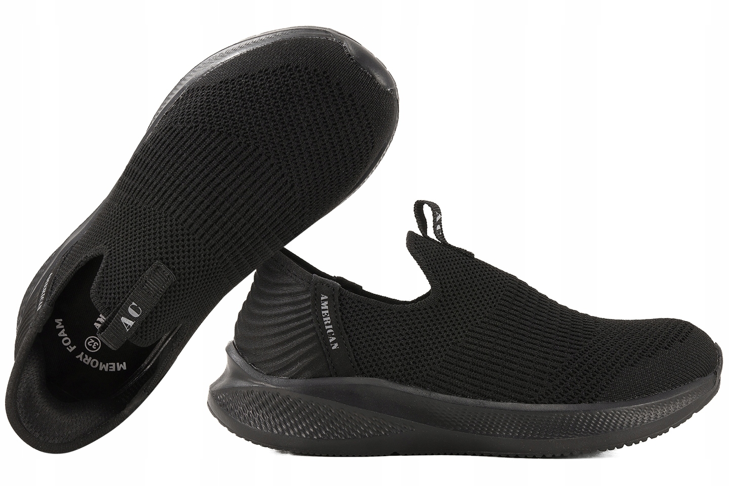 American Club WT262 Buty Sportowe Wsuwki Tekstylne Sneakersy Pu Czarny 34