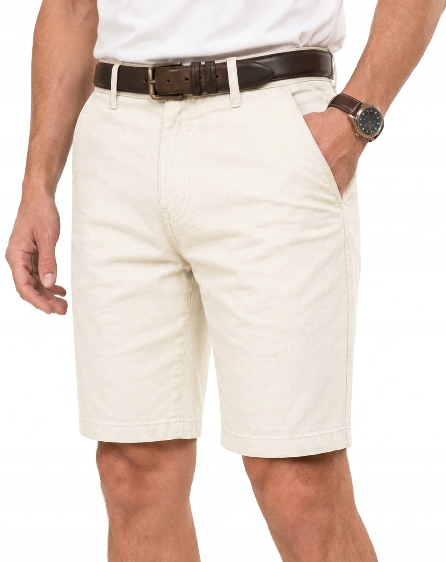 Krótkie Spodenki Męskie Szorty Materiałowe Jasne Ecru Casual W32