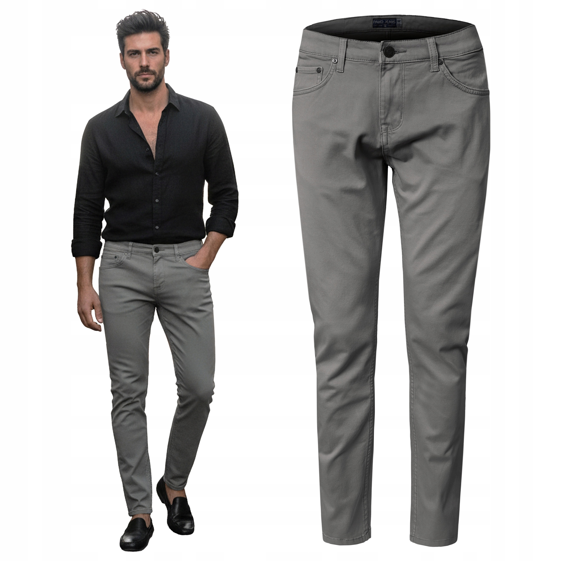 Pánské Twillové Kalhoty Bavlněné Šedé Regular W32/L32 Pako Jeans