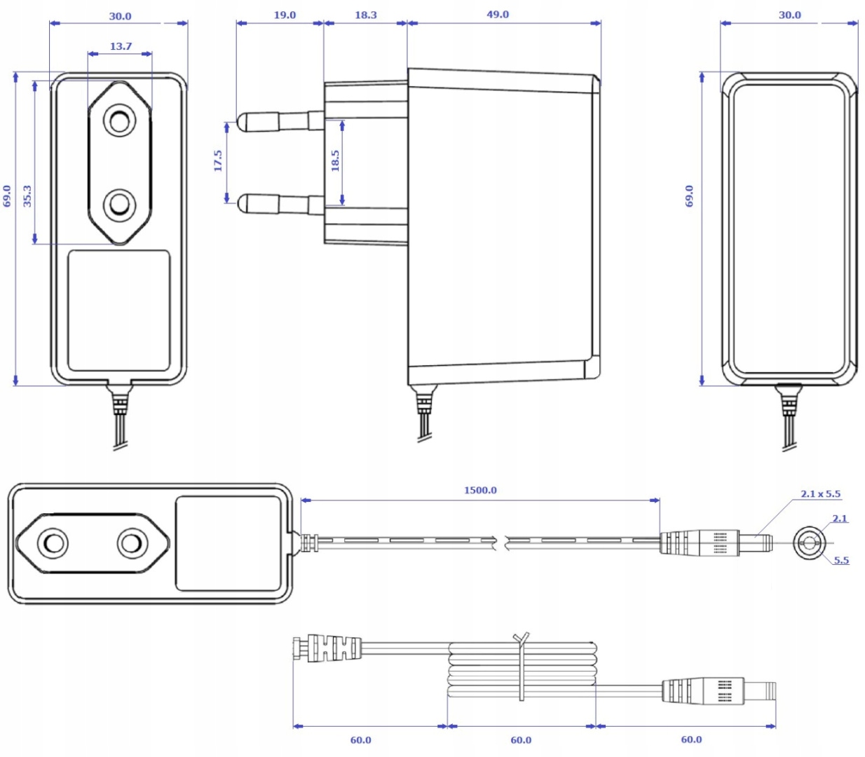 WTYCZKOWY ZASILACZ 12V 24W 2A DO TAŚM LED 2.1/5.5MM WTYKOWY POS POSC12200A Marka POS