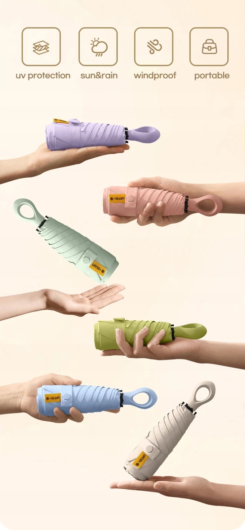 MAŁA PARASOLKA PRZECIWDESZCZOWA PRZECIWSŁONECZNA FILTR UPF50 SKŁADANA MINI Kod producenta Q-57562