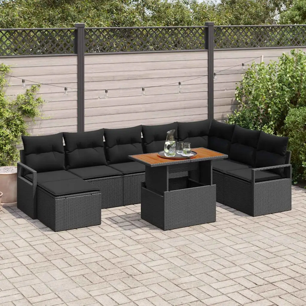 Sada zahradních pohovek s polštářem 9 pcs Černá a hnědá Black 3349750