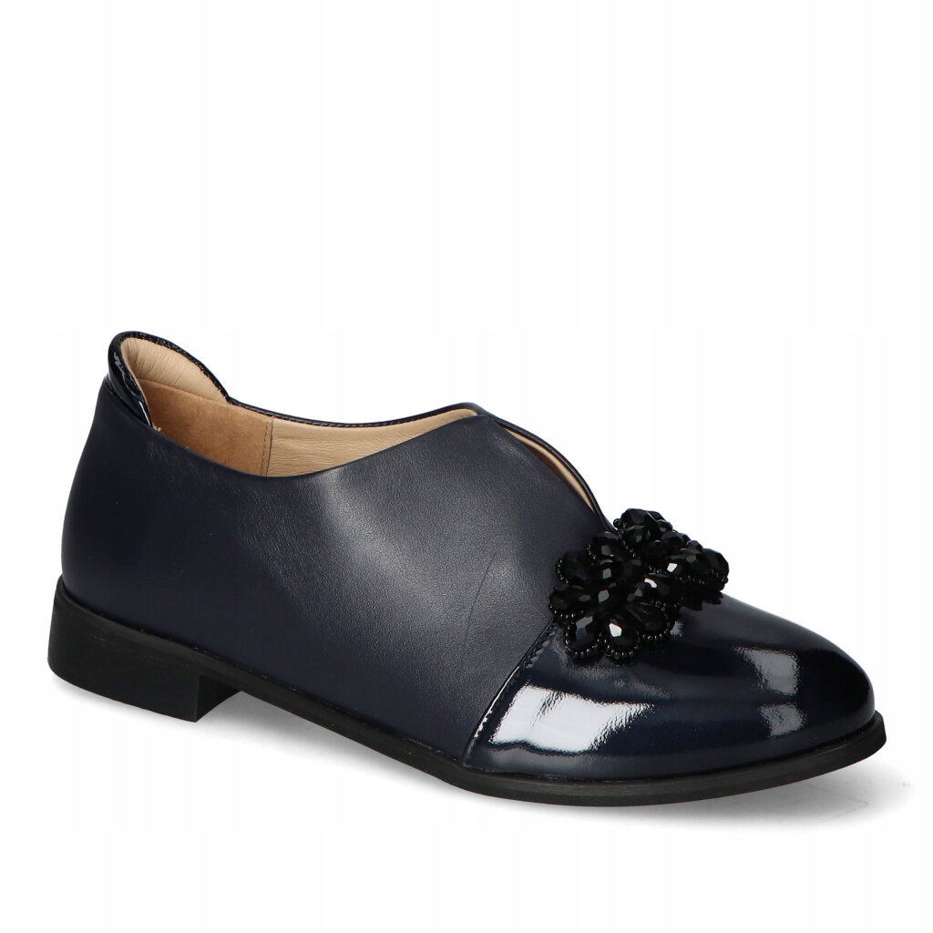 Dámské polobotky Tuomo Námořnická Modrá hrášek lak s koženou ozdobou 36