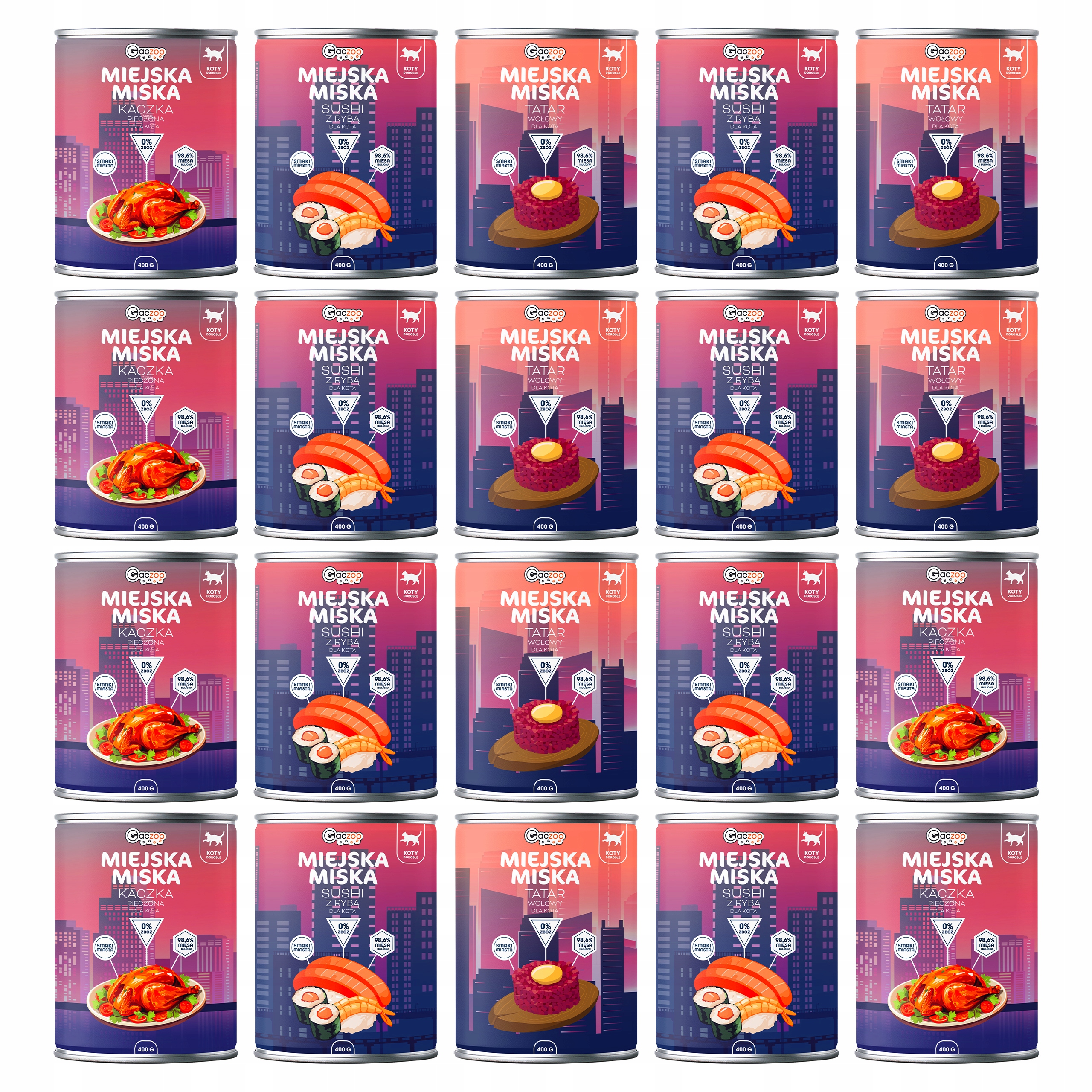 Levně Gaczoo Městská miska bezobilná krmivo mokré pro kočky mix chutí 20 x 400 g