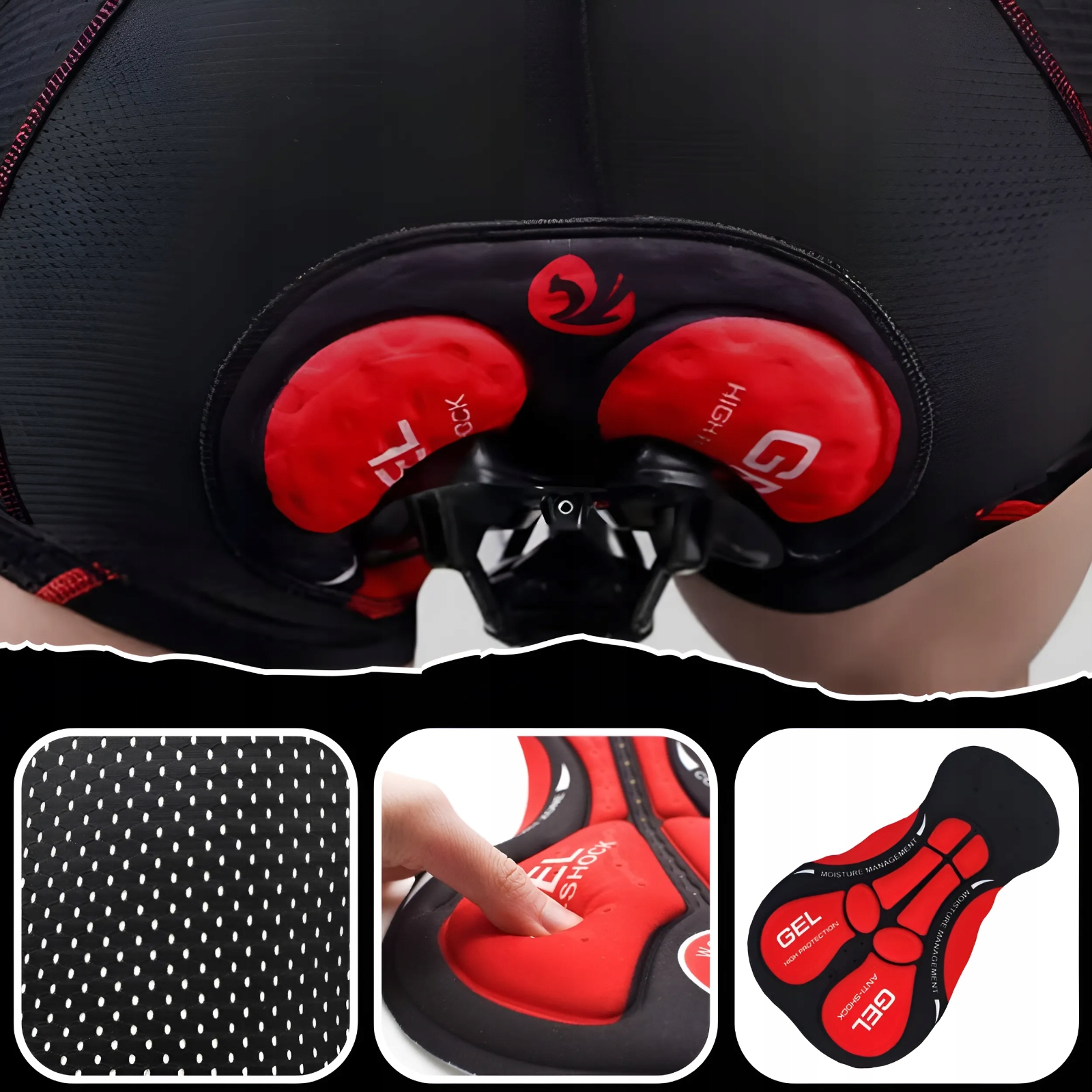 SPODENKI ROWEROWE SZORTY KOLARSKIE BOKSERKI MĘSKIE Z WKŁADKĄ 3D ŻELOWĄ XXL Kolor czarny