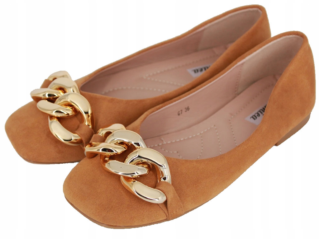 

Baleriny Złoty Łańcuch Buty Zamsz Camel Z_G7 39