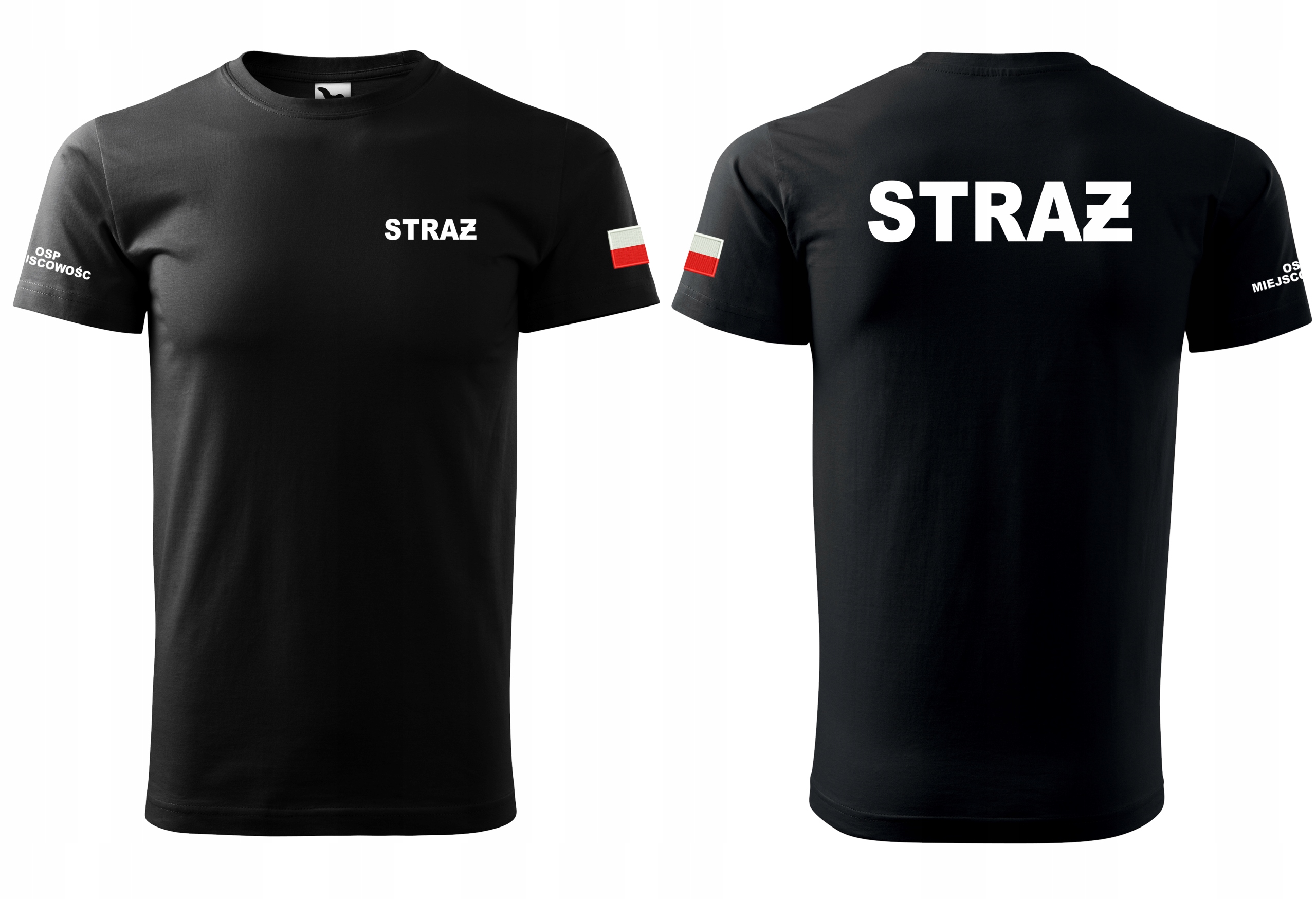 

Czarna Koszulka Strażacka Straż Osp Flaga M